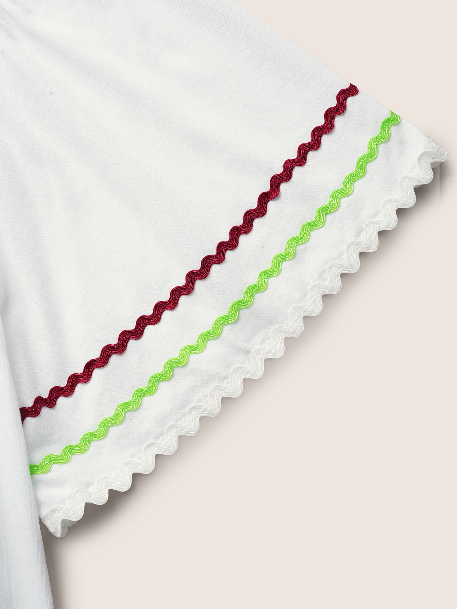 Plus Size Cotton Woven Ribbon Contrast Ruffle Sleeve T-shirt Originalwhite Women Casual Woven ribbon&lace trim Square Neck Everyday T-shirts BloomChic 22-24/3X 