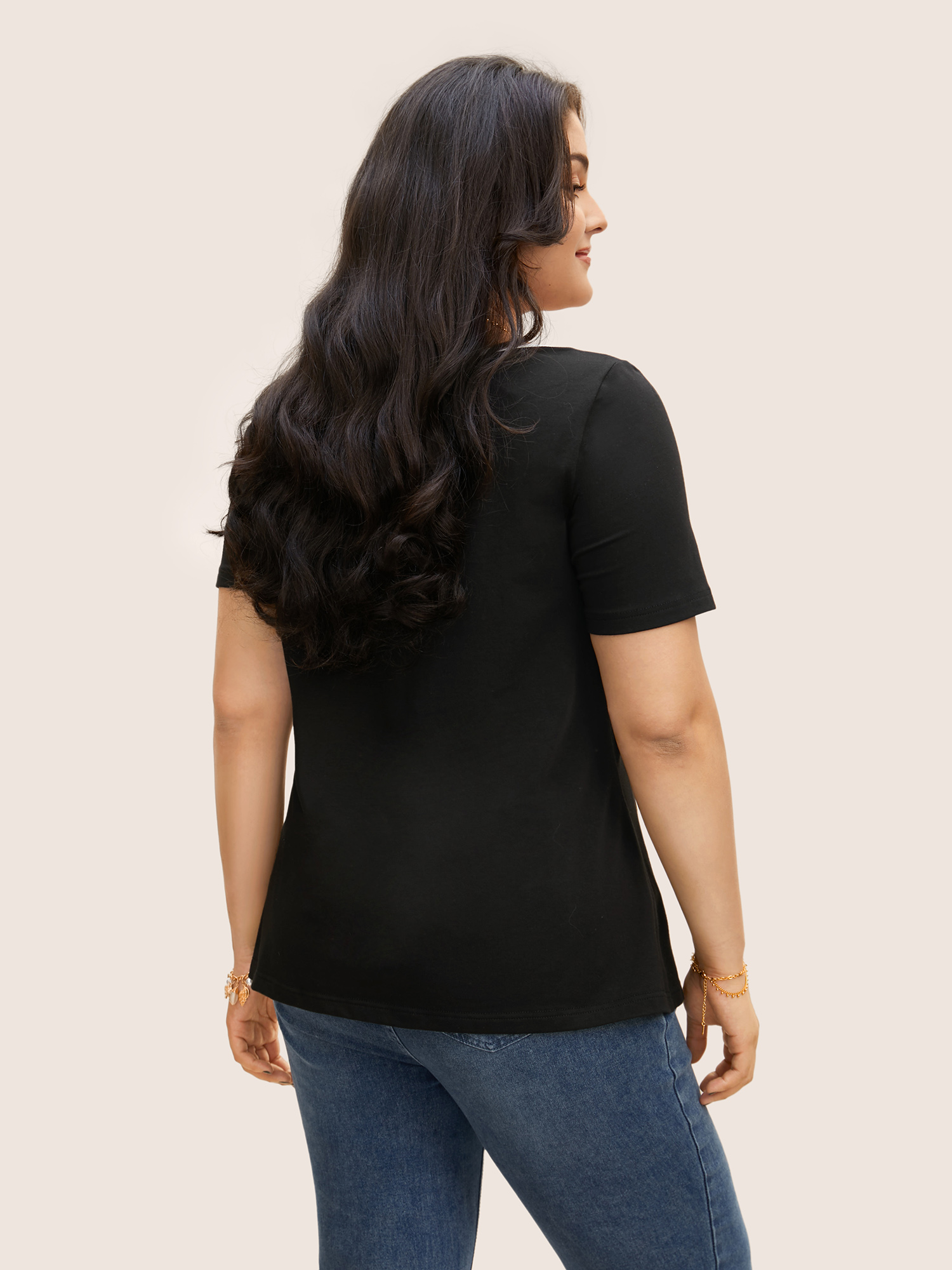 Plus Size Square Neck Contrast Trim Tie Knot T-shirt Black Women Elegant Tie knot Square Neck Bodycon Everyday T-shirts BloomChic 28/5X 