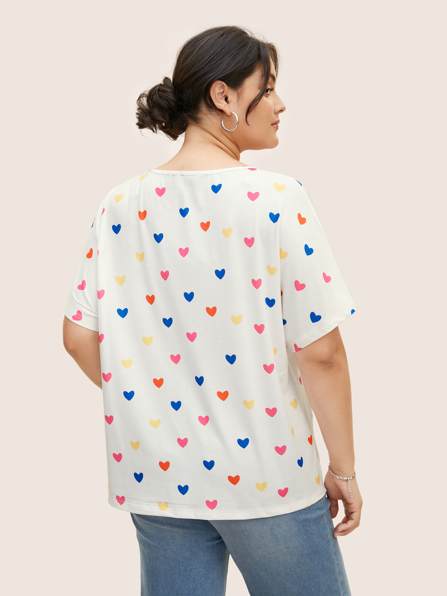 

Plus Size Contrast Polka Dot Keyhole Dolman Sleeve T-shirt Originalwhite Women Casual Contrast Art&design V-neck Everyday T-shirts BloomChic