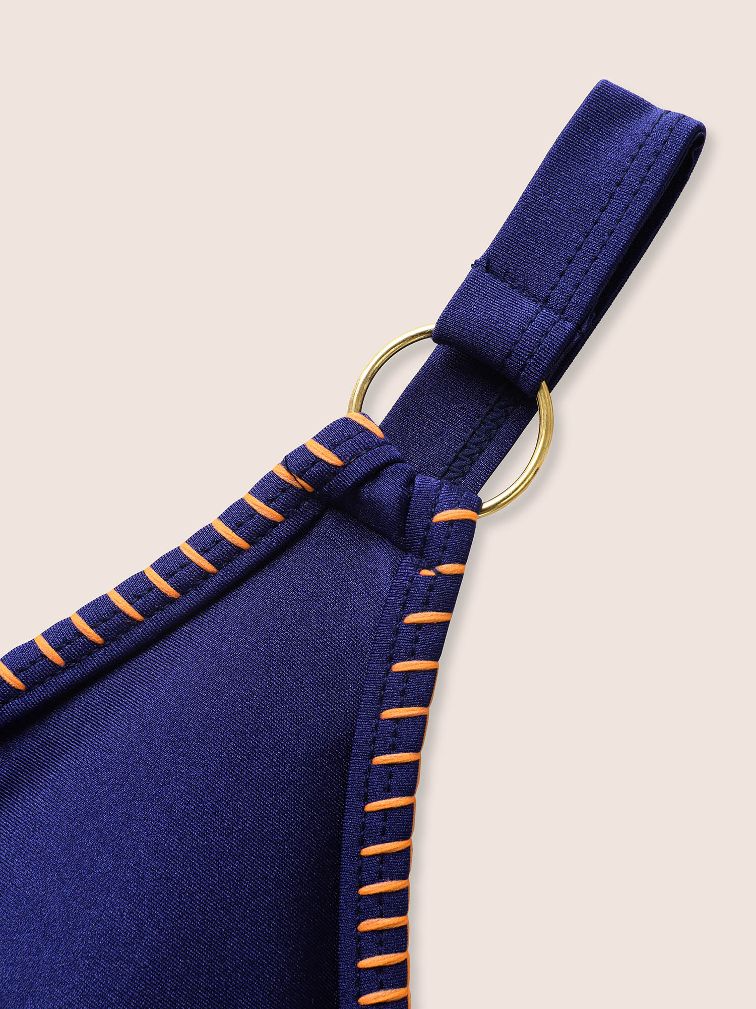 Plus Size Contrast Embroidered Wrap Buckle Detail Swim Top Women`s Swimwear Navy Beach Patchwork High stretch Skinny Overlap Collar Curve Swim Tops BloomChic 22-24/3X 