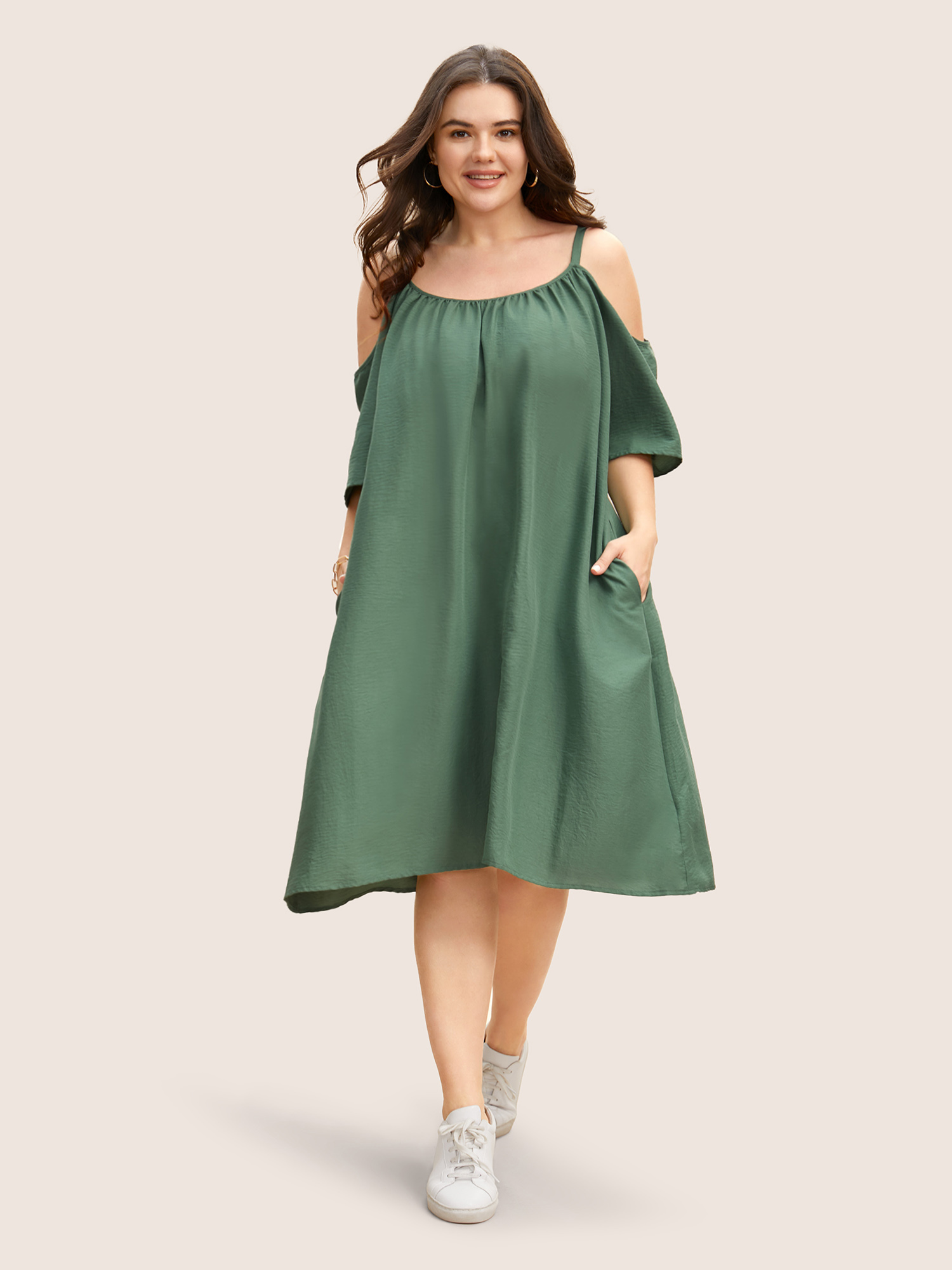 

Plus Size Solid Textured Dolman Sleeve Loose Fit Dress SlateGray Women Casual Gathered Round Neck Half Sleeve Curvy BloomChic