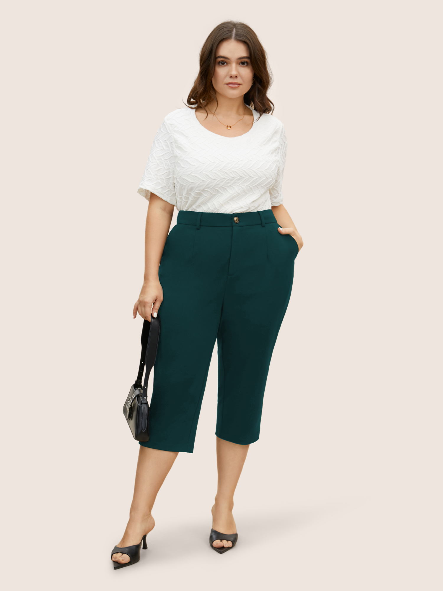 Plus Size High Rise Split Hem Slanted Pocket Slim Pants Women Cyan At the Office Bodycon High Rise Work Pants BloomChic 26/4X 