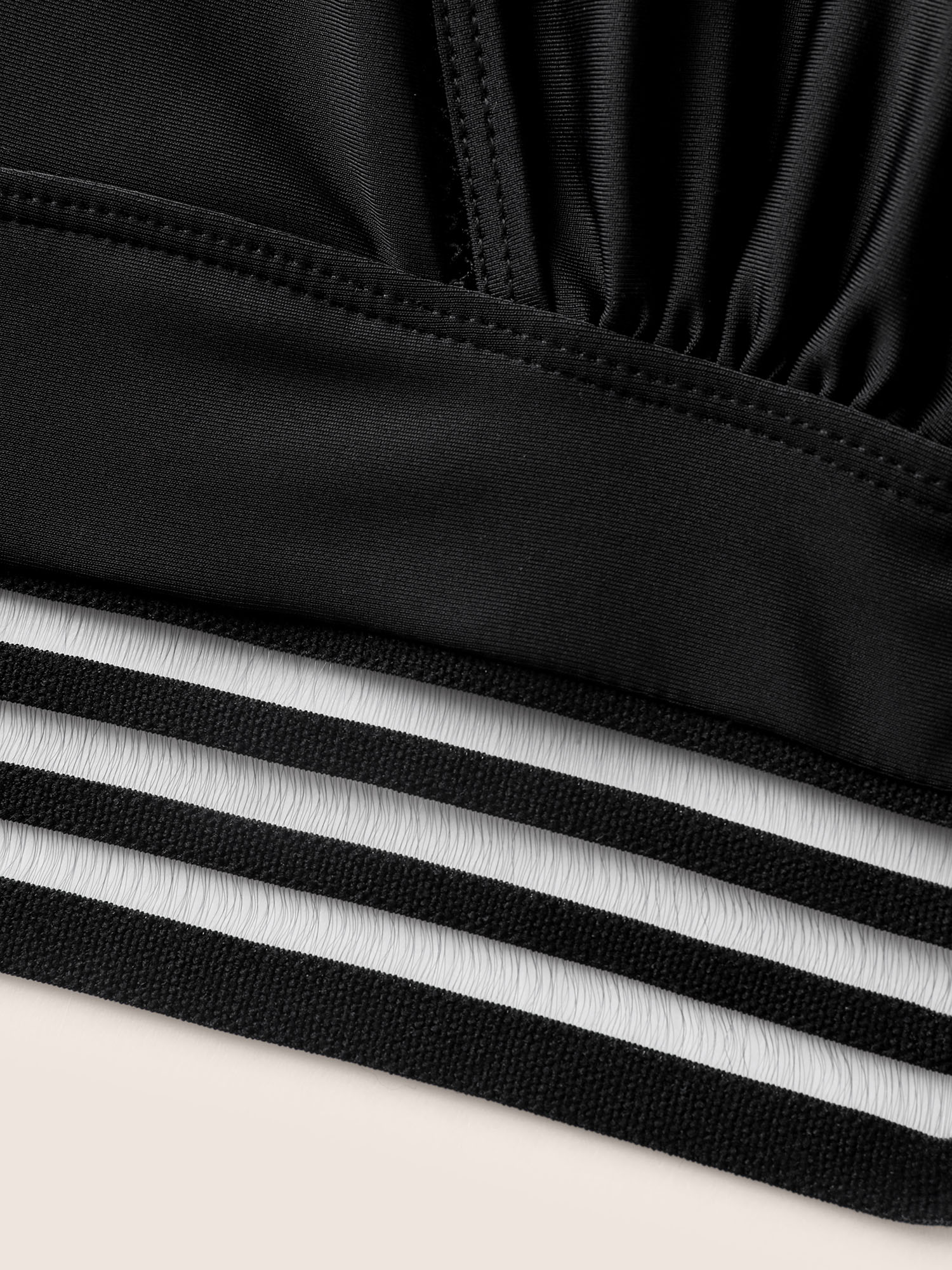 Plus Size Overlap Collar Woven Ribbon Back Crisscross Swim Top Women`s Swimwear Black Beach Woven ribbon&lace trim High stretch Skinny Overlap Collar Curve Swim Tops BloomChic 14-16/1X 