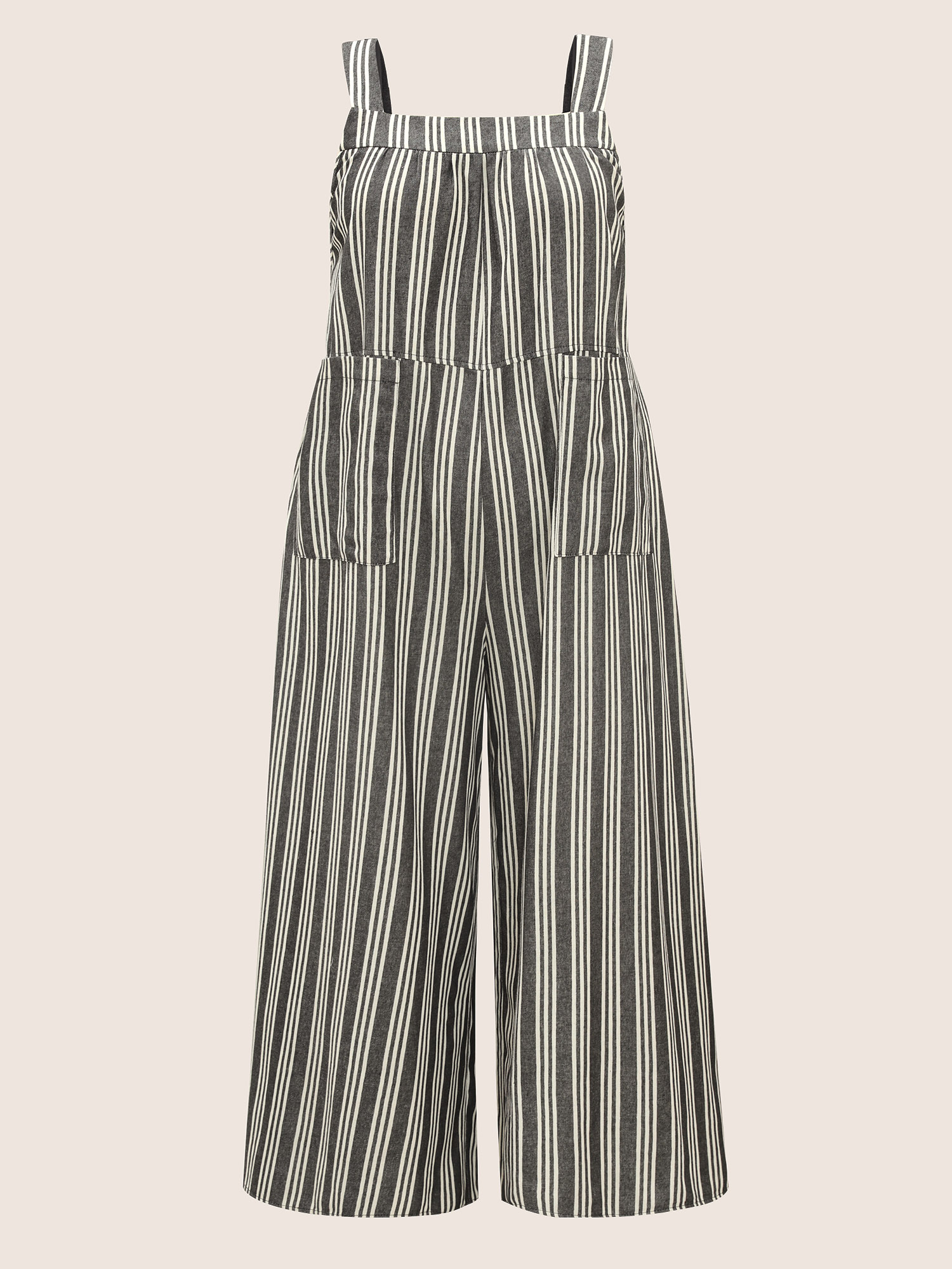 

Plus Size Black Cotton Striped Patched Pocket Loose Jumpsuit Women Casual Sleeveless Non Everyday Loose Jumpsuits BloomChic