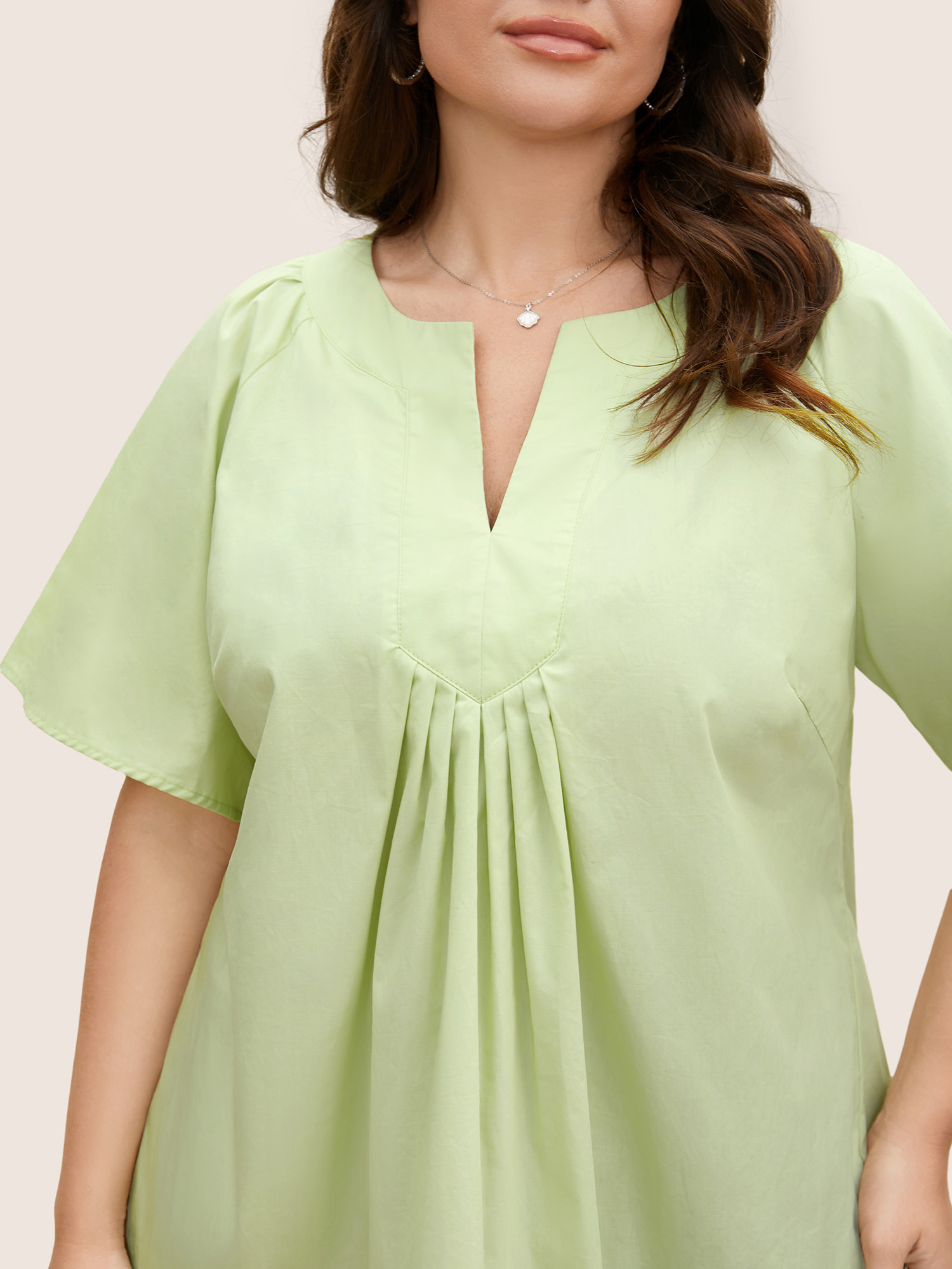 Plus Size LightGreen Ruffle Sleeve Ruffle Sleeve Pleated Blouse Women Casual Short sleeve V-neck Everyday Blouses BloomChic 26/4X 