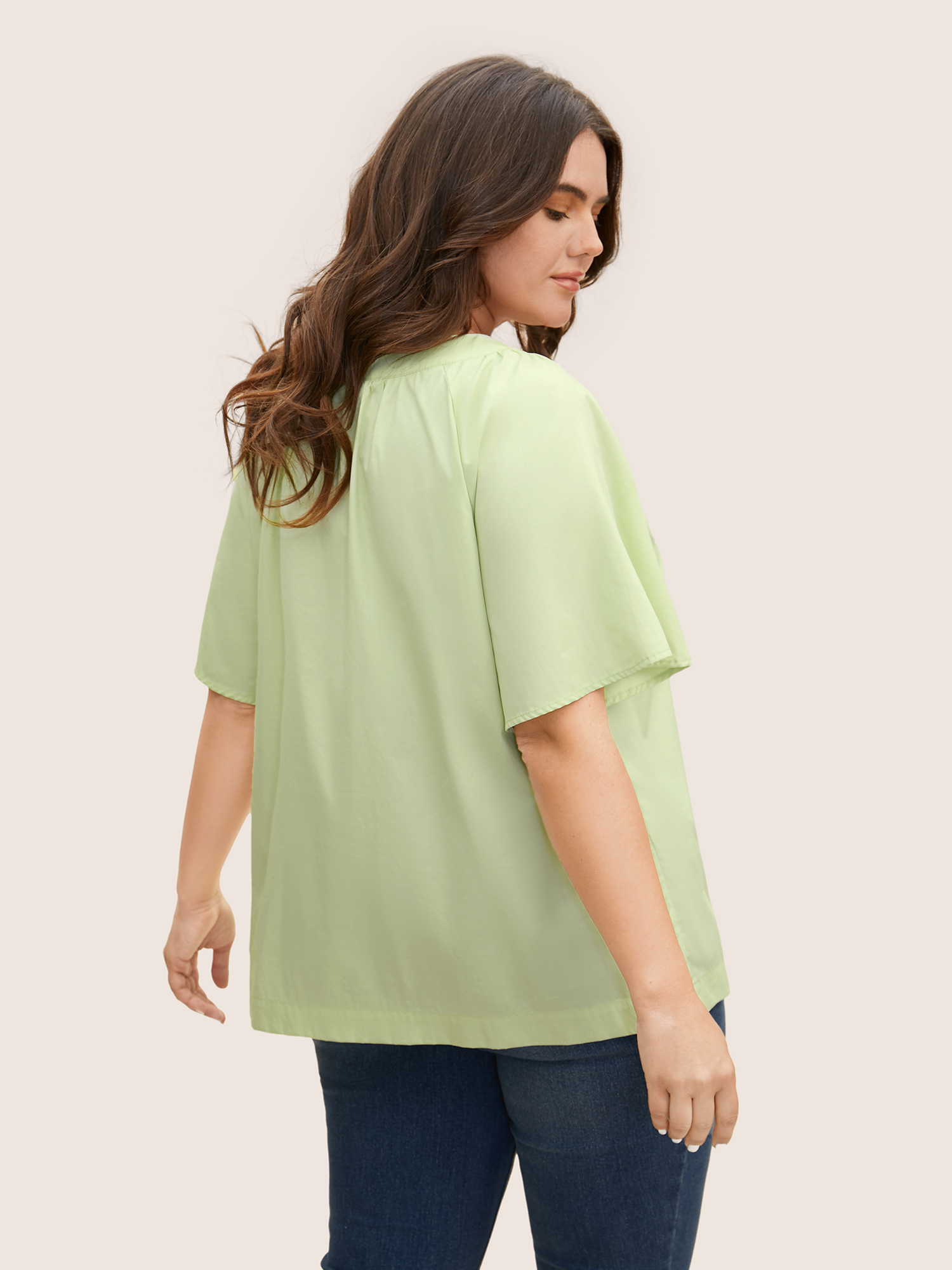 Plus Size LightGreen Ruffle Sleeve Ruffle Sleeve Pleated Blouse Women Casual Short sleeve V-neck Everyday Blouses BloomChic 26/4X 