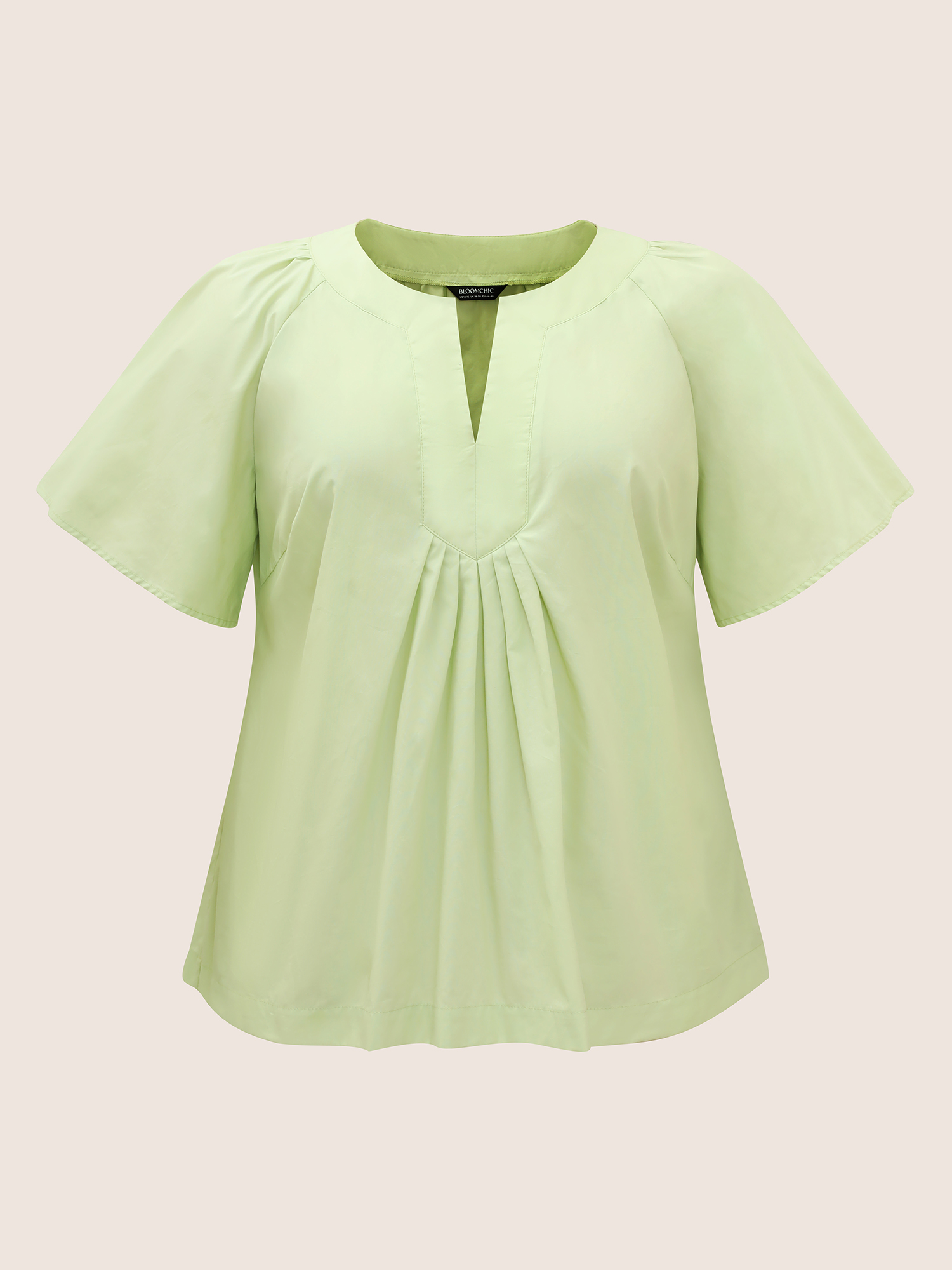 

Plus Size LightGreen Ruffle Sleeve Ruffle Sleeve Pleated Blouse Women Casual Short sleeve V-neck Everyday Blouses BloomChic