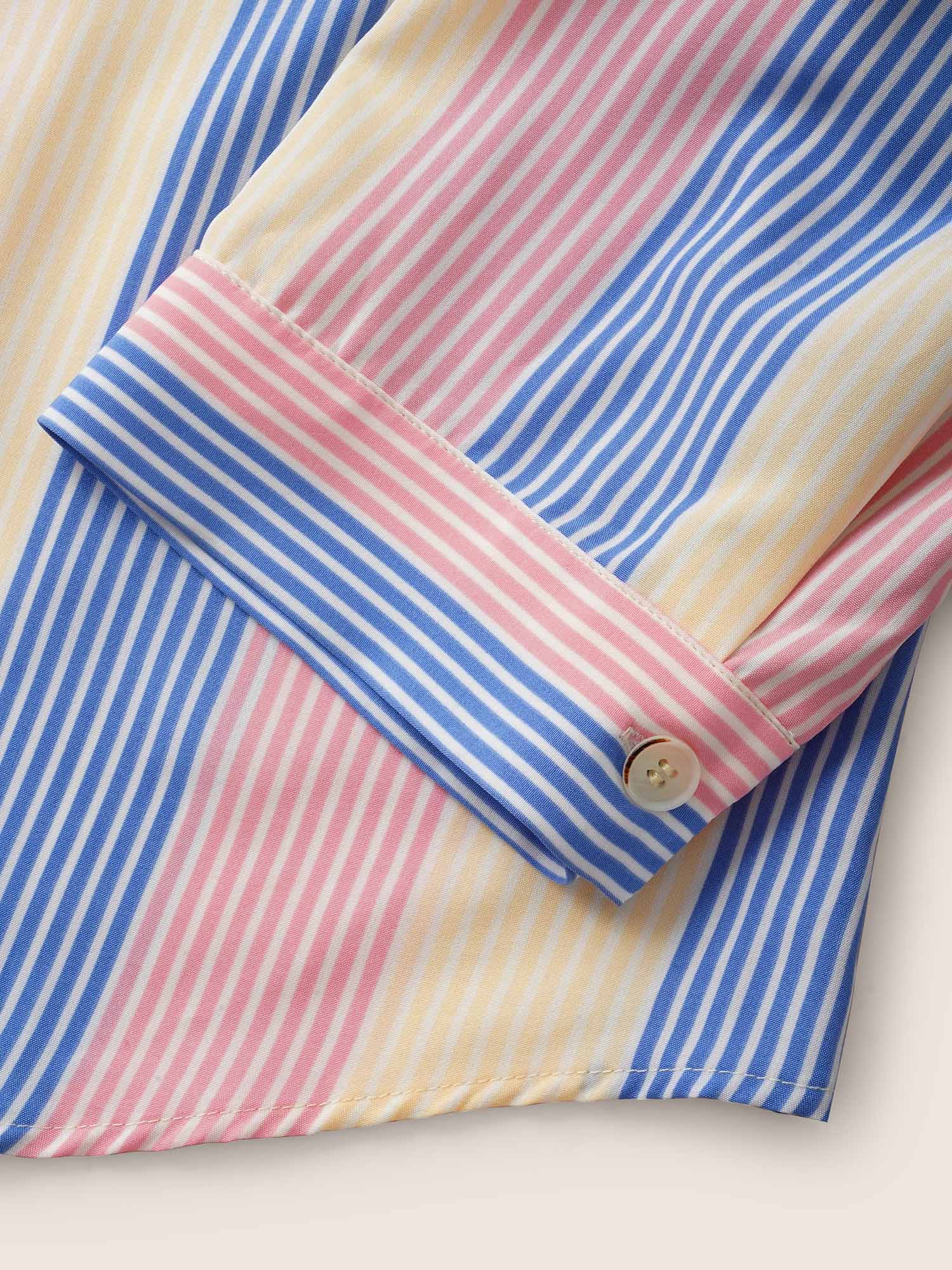 Plus Size Multicolor Contrast Striped Drawstring Patched Pocket Blouse Women Casual Elbow-length sleeve Shirt collar Everyday Blouses BloomChic 22-24/3X 