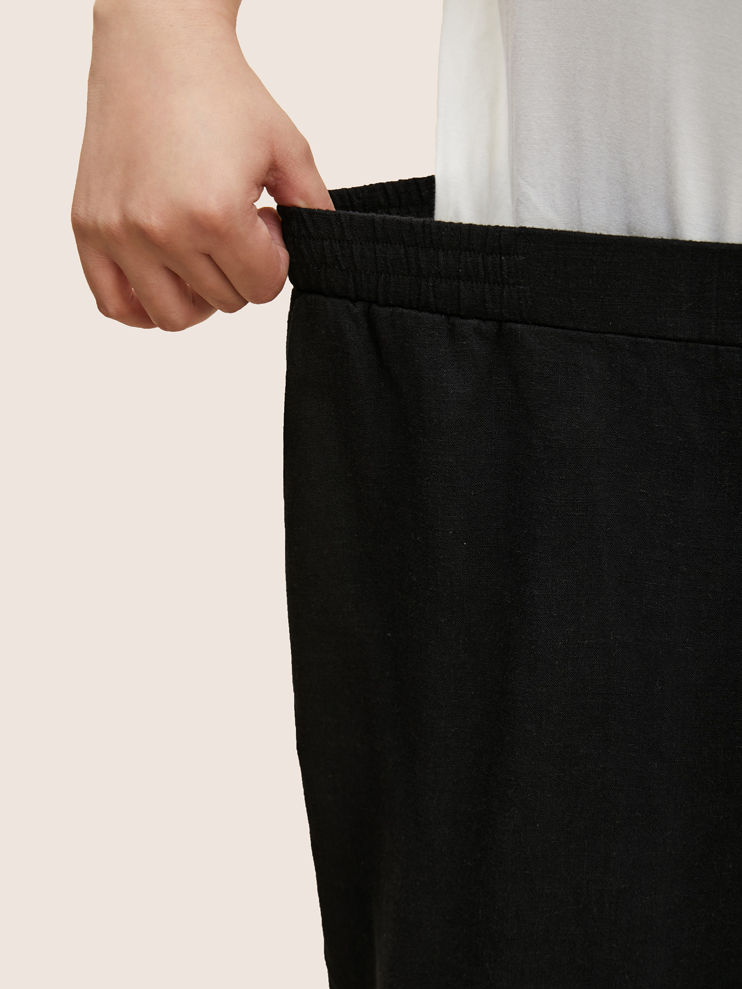 Plus Size Solid Linen Blend Elastic Waist Wide Leg Pants Women Black Casual Wide Leg Mid Rise Everyday Pants BloomChic 18-20/2X 