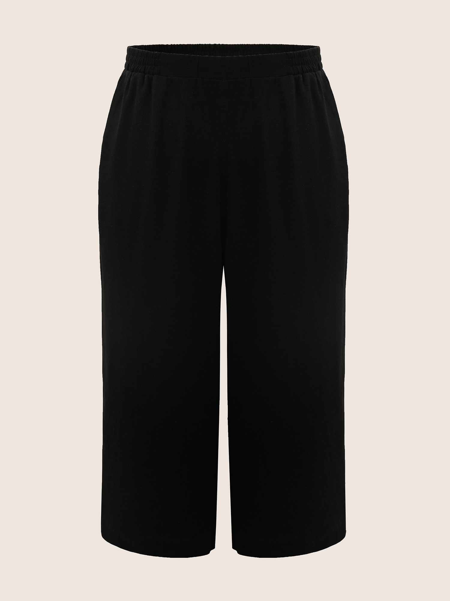 Plus Size Solid Linen Blend Elastic Waist Wide Leg Pants Women Black Casual Wide Leg Mid Rise Everyday Pants BloomChic 18-20/2X 