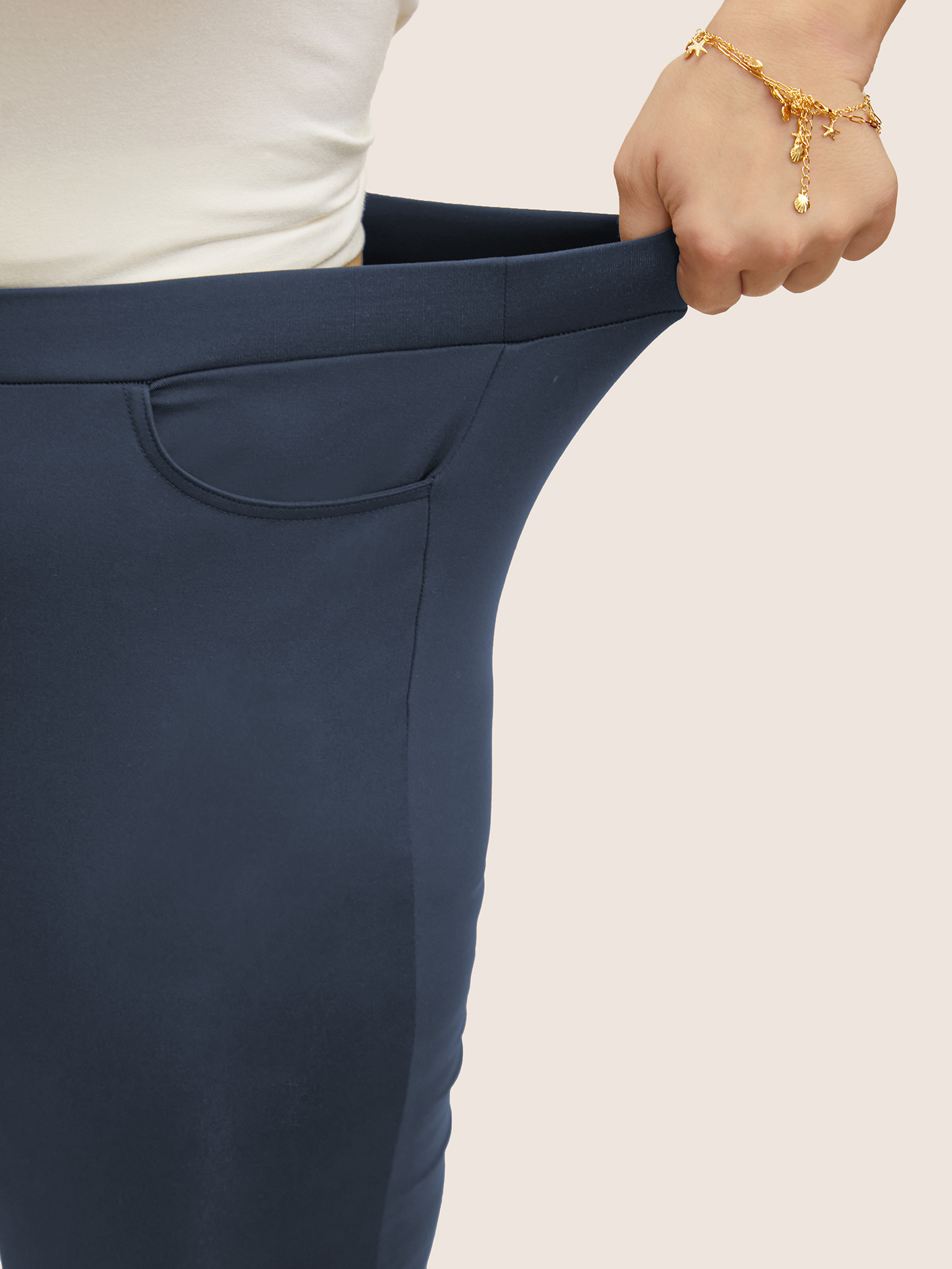 Plus Size Medium Stretch Button Detail Split Side Leggings Women Stone Casual Medium stretch Skinny Mid Rise Everyday Leggings BloomChic 14-16/1X 