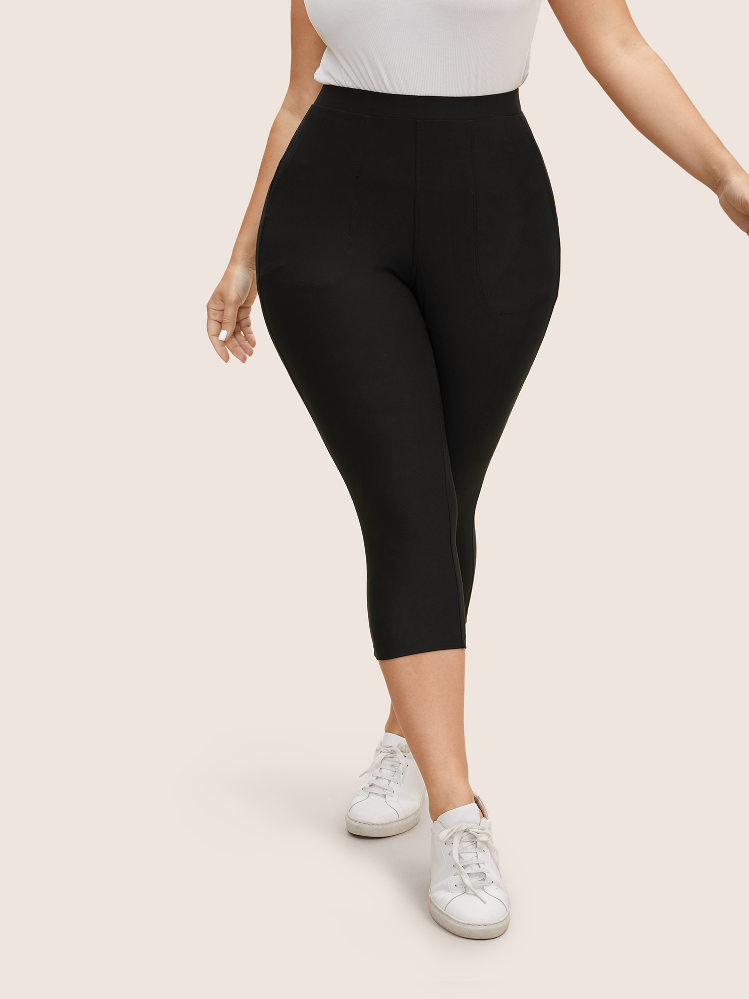 

Plus Size Basic High Stretch Slim Cropped Leggings Women Black Casual High stretch Skinny High Rise Everyday Leggings BloomChic