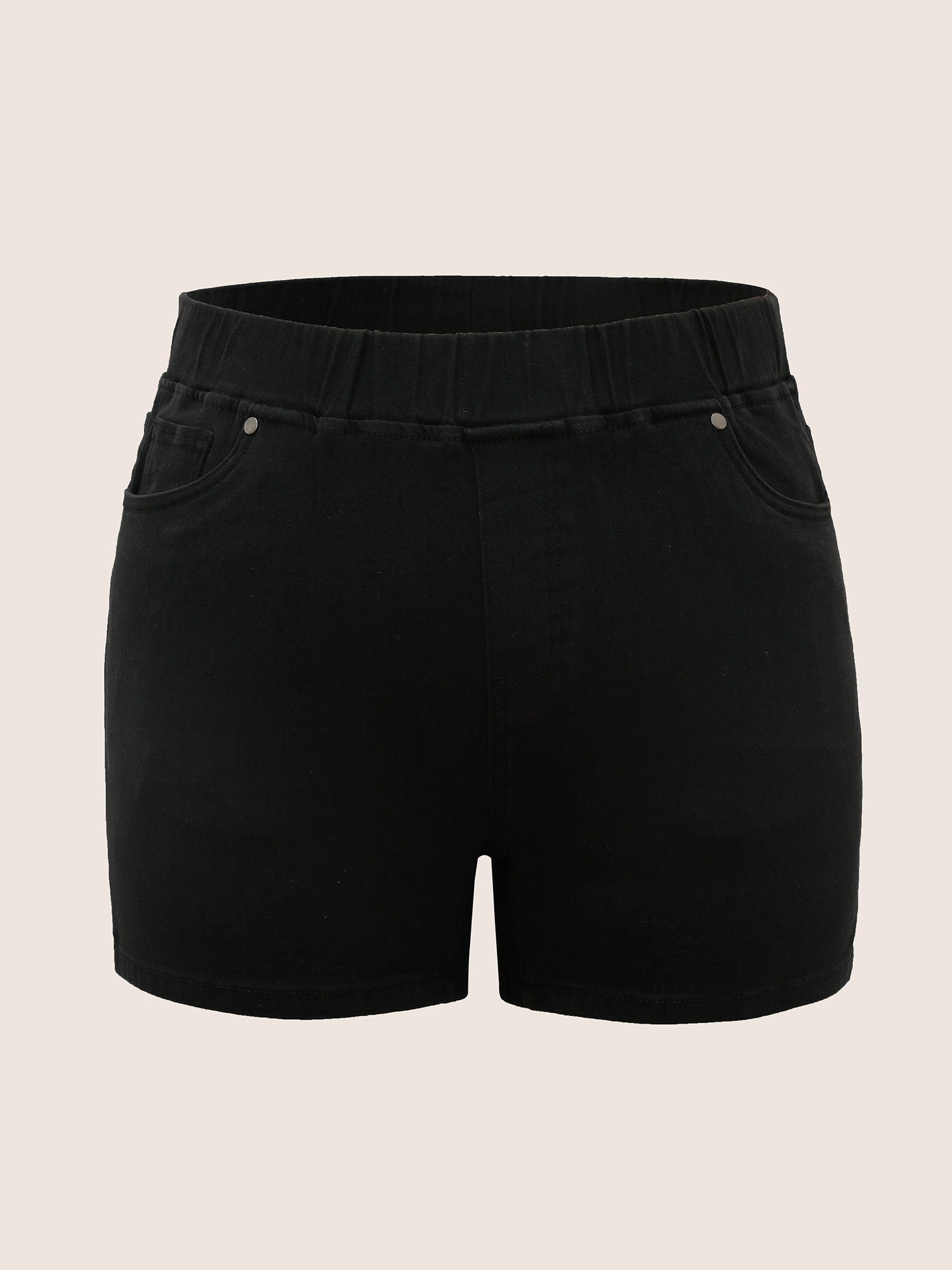 

Plus Size Black Wash Slit Hem Slim Denim Shorts Women Denimblack Slit High stretch Everyday Slanted pocket Casual Denim Shorts BloomChic