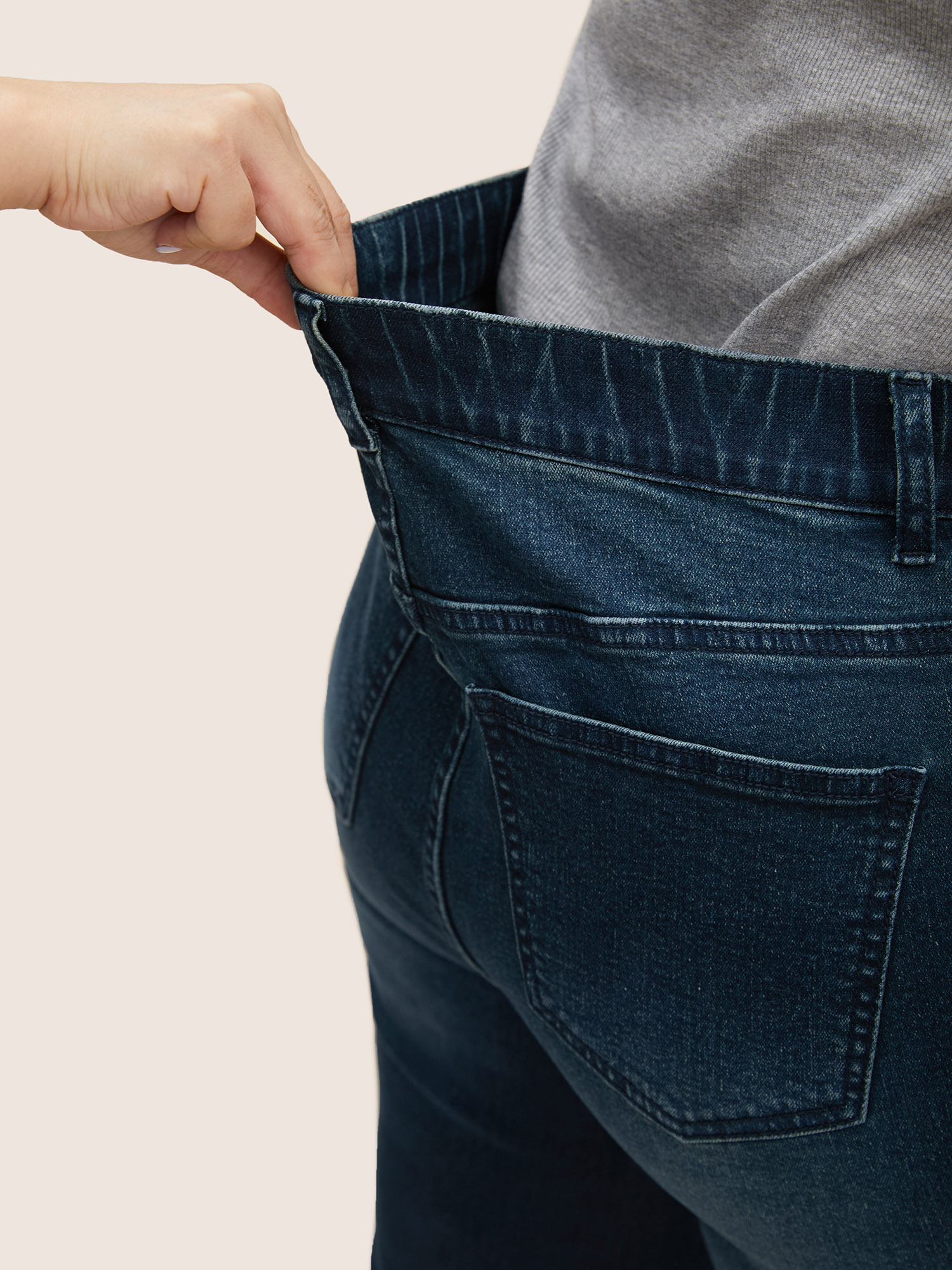 Plus Size Vintage Dark Wash Slit Hem Cropped Jeans Women Darkindigo Casual Button High stretch Slanted pocket Jeans BloomChic 30/6X 