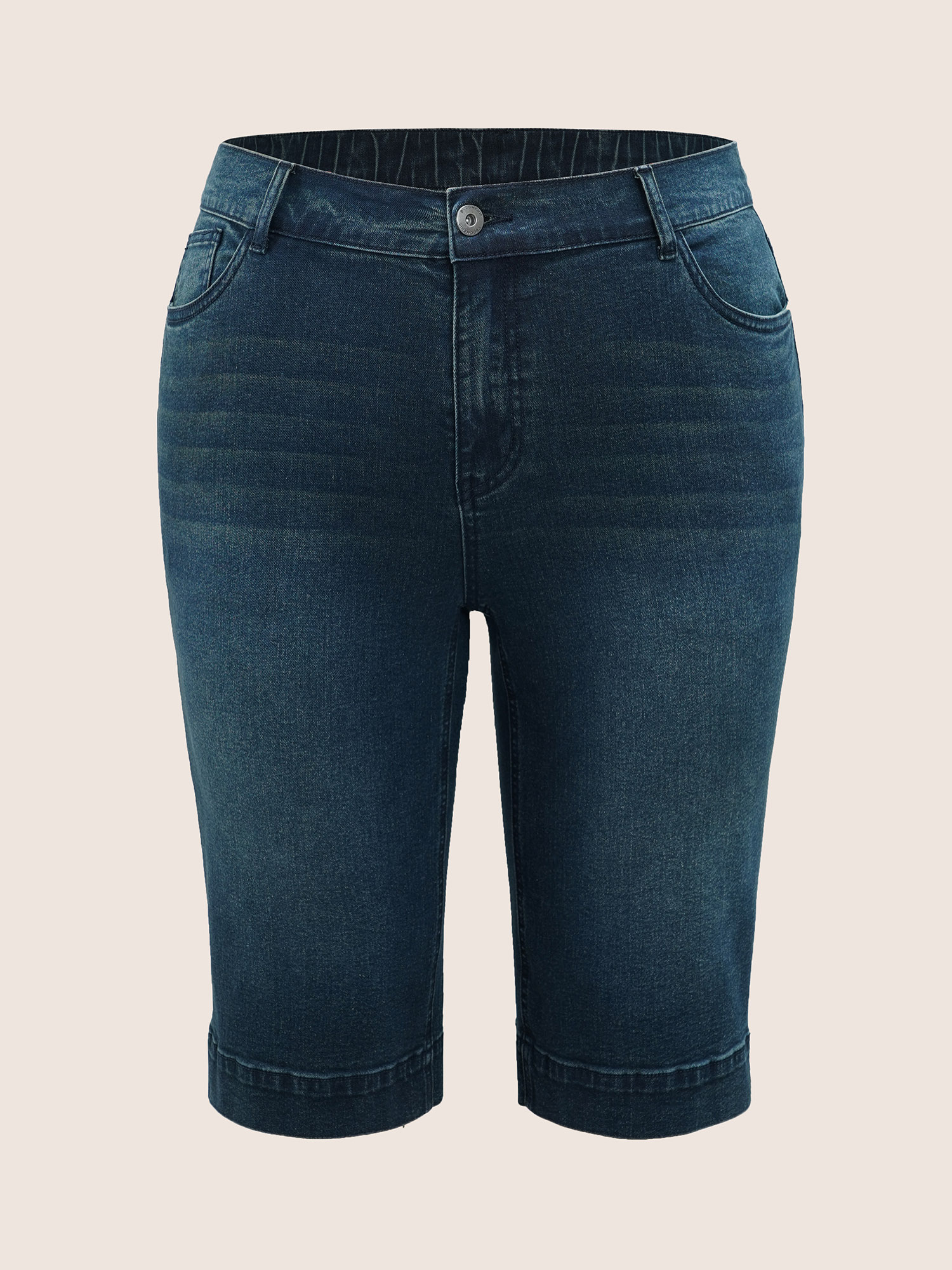 

Plus Size Vintage Dark Wash Slit Hem Cropped Jeans Women Darkindigo Casual Button High stretch Slanted pocket Jeans BloomChic