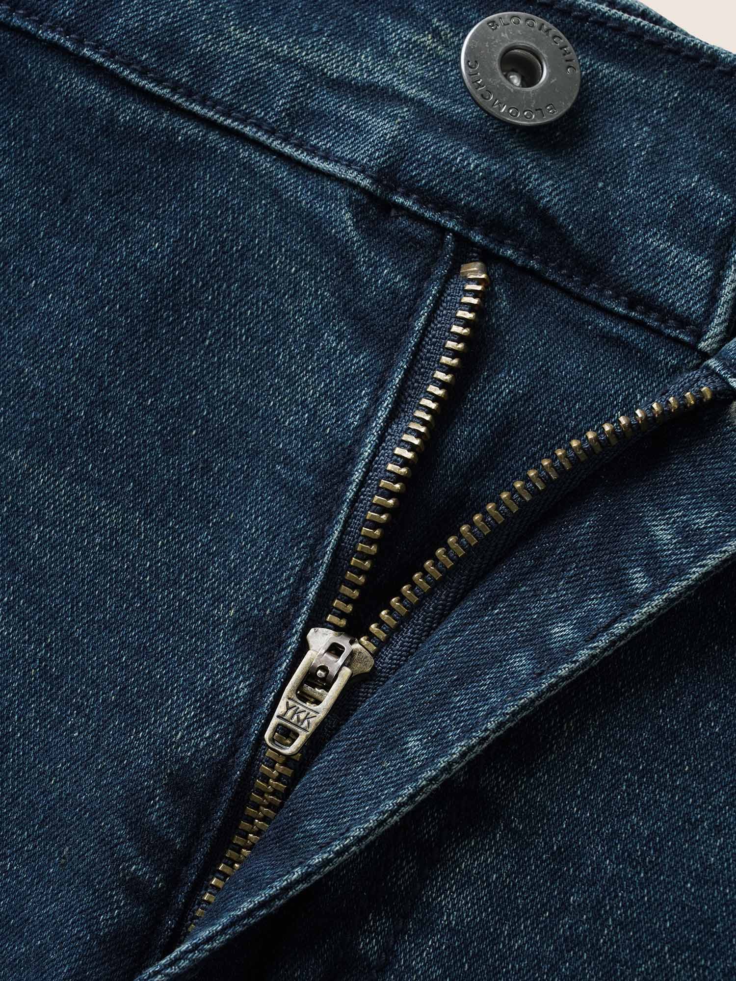 Plus Size Vintage Dark Wash Slit Hem Cropped Jeans Women Darkindigo Casual Button High stretch Slanted pocket Jeans BloomChic 30/6X 