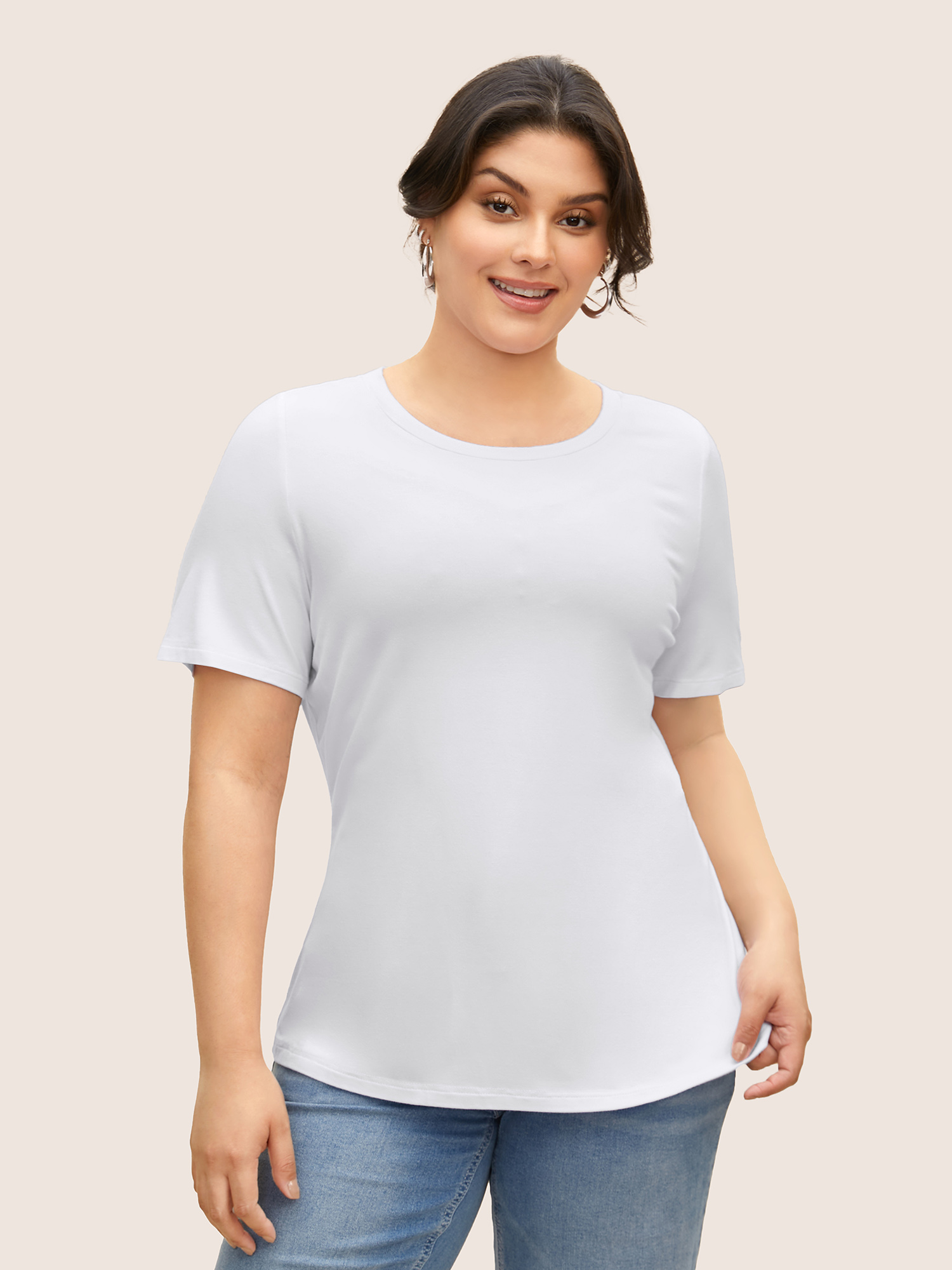 Plus Size Supersoft Essentials Solid Basic Knit T-shirt Originalwhite Women Basics Non Round Neck Bodycon Everyday T-shirts BloomChic 22-24/3X 