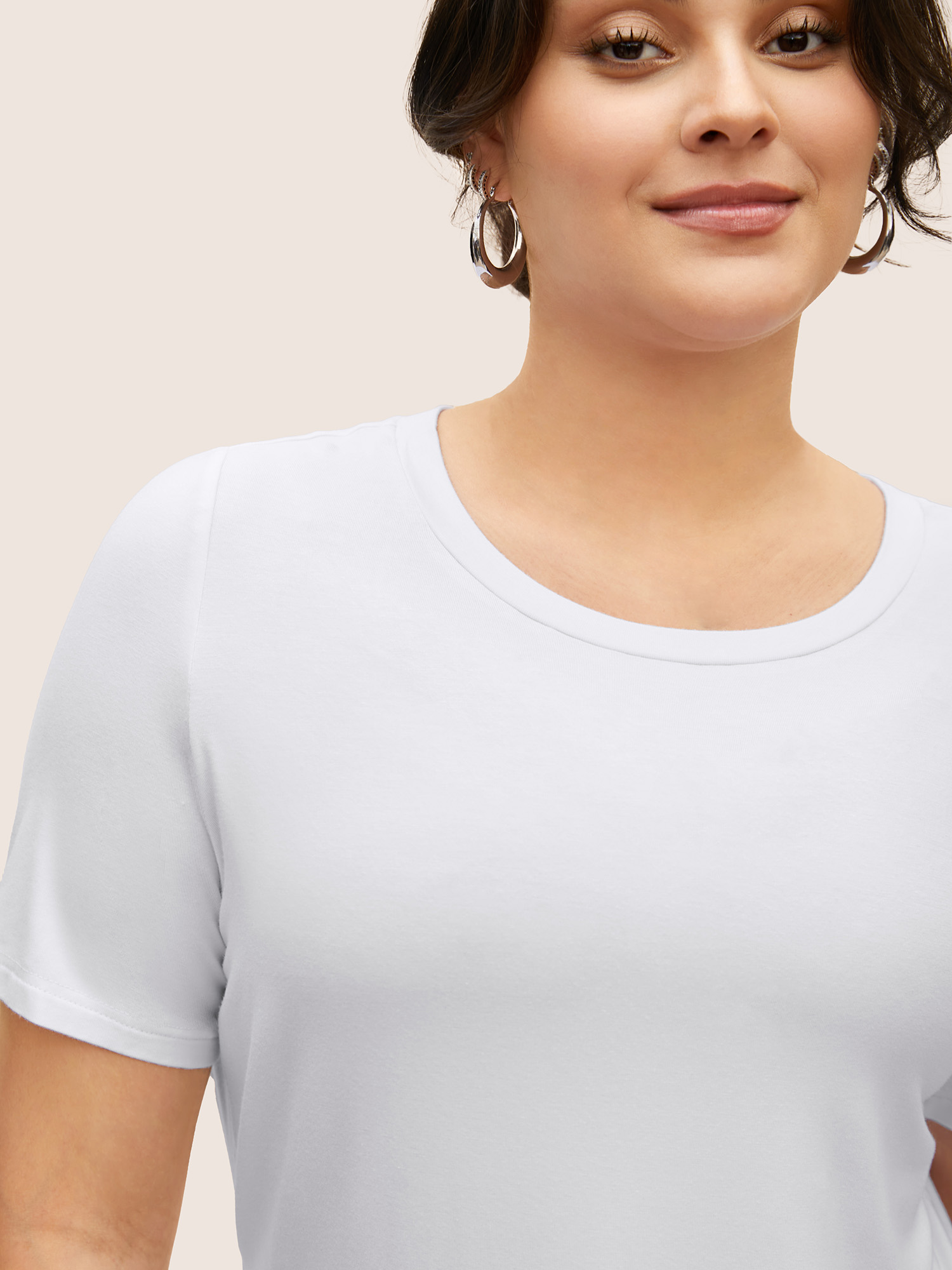 Plus Size Supersoft Essentials Solid Basic Knit T-shirt Originalwhite Women Basics Non Round Neck Bodycon Everyday T-shirts BloomChic 22-24/3X 