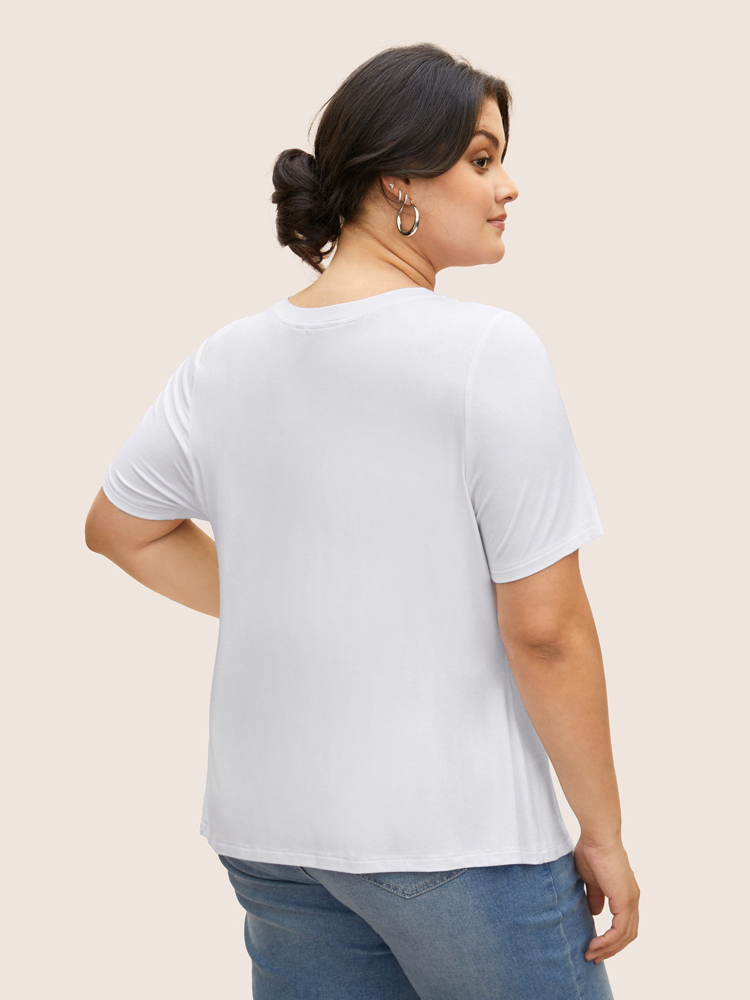 Plus Size Supersoft Essentials Solid Basic Knit T-shirt Originalwhite Women Basics Non Round Neck Bodycon Everyday T-shirts BloomChic 22-24/3X 