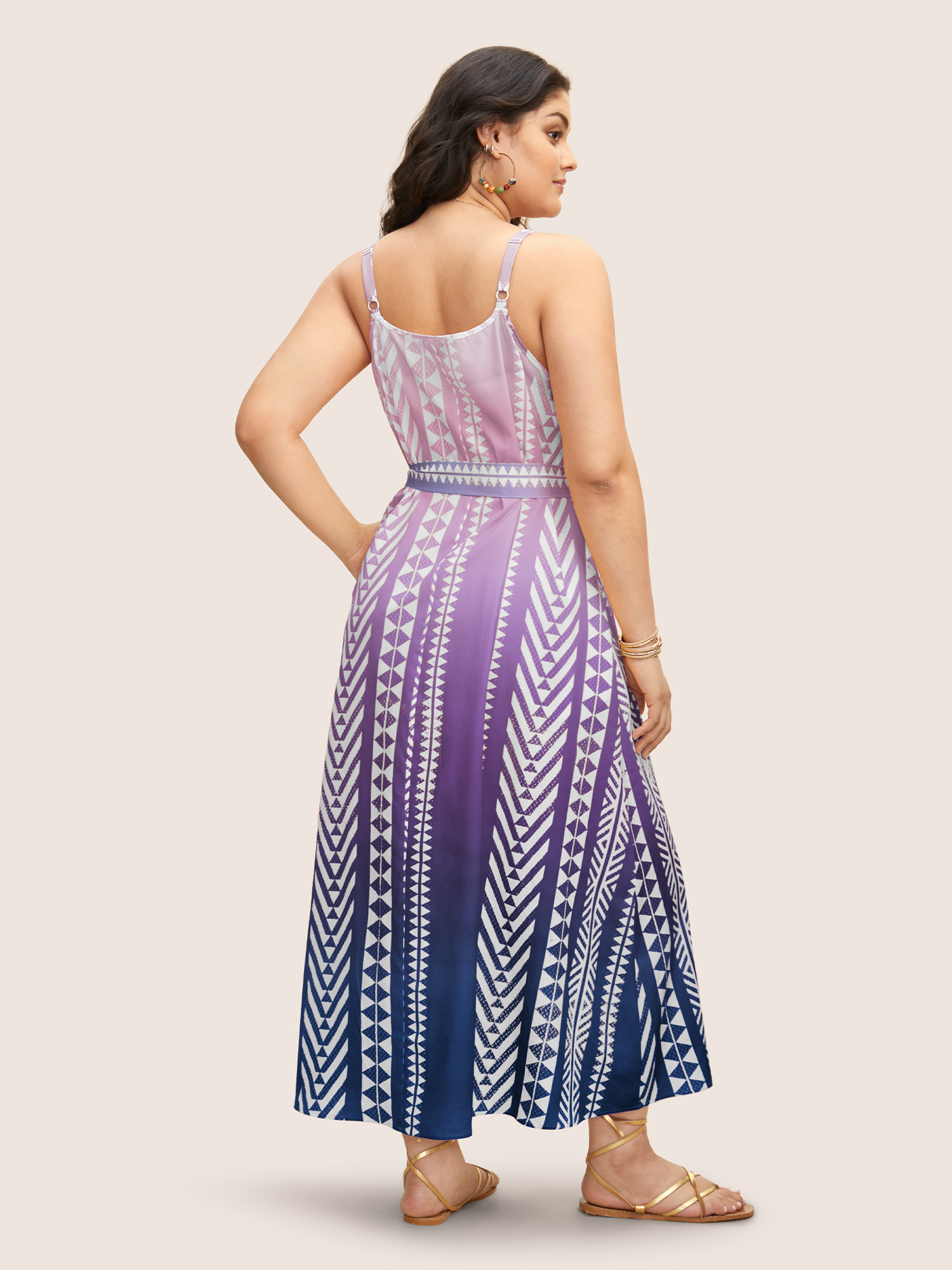 

Plus Size Ombre Contrast Geometric Belted Maxi Dress BlueViolet Women Resort Belted Non Sleeveless Curvy BloomChic