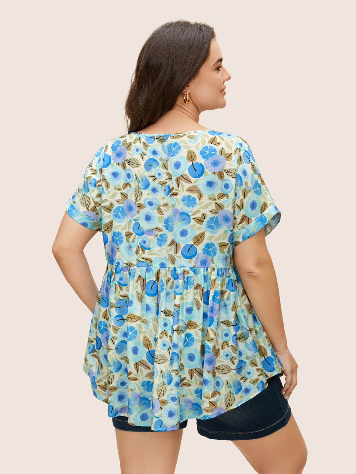 

Plus Size Multicolor Fruit Print Curved Hem Batwing Sleeve Blouse Women Casual Cap Sleeve Round Neck Everyday Blouses BloomChic