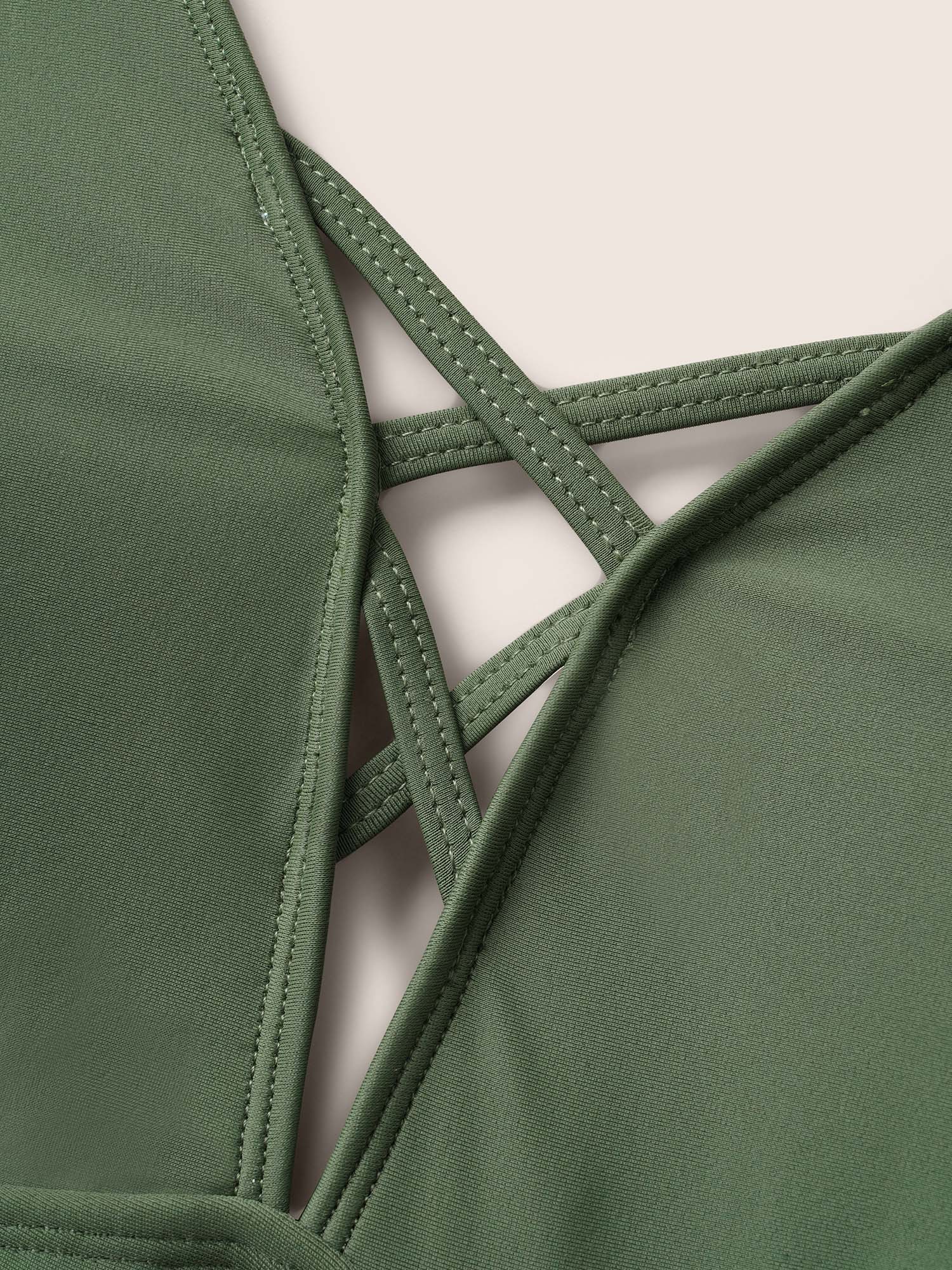 Plus Size Solid Crisscross Cut Out Backless One Piece Swimsuit Women`s Swimwear ArmyGreen Beach Gathered Curve Bathing Suits High stretch One Pieces BloomChic 28/5X 