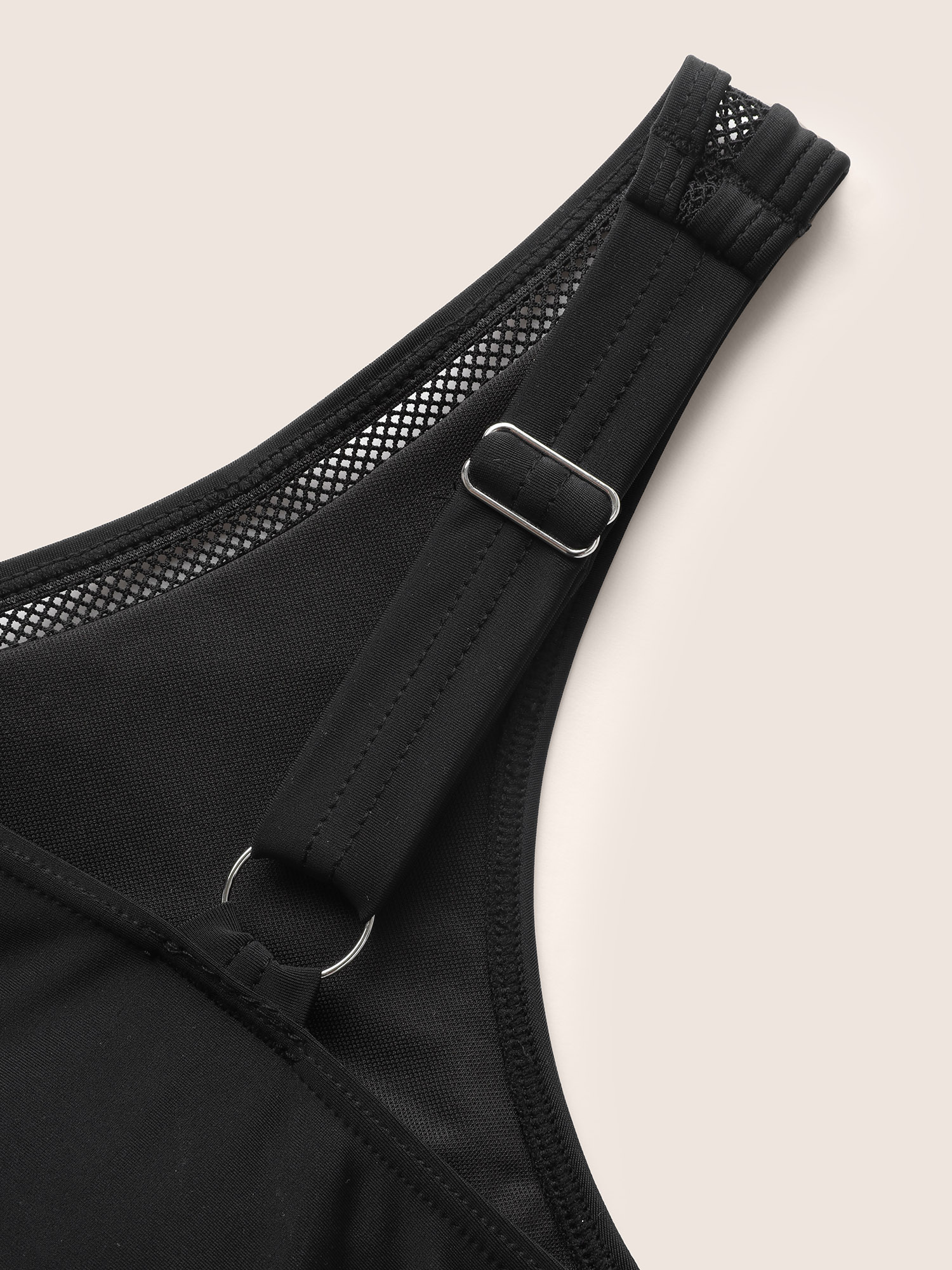 Plus Size V Neck Patchwork Mesh Gathered One Piece Swimsuit Women`s Swimwear Black Beach Woven ribbon&lace trim Curve Bathing Suits High stretch One Pieces BloomChic 22-24/3X 