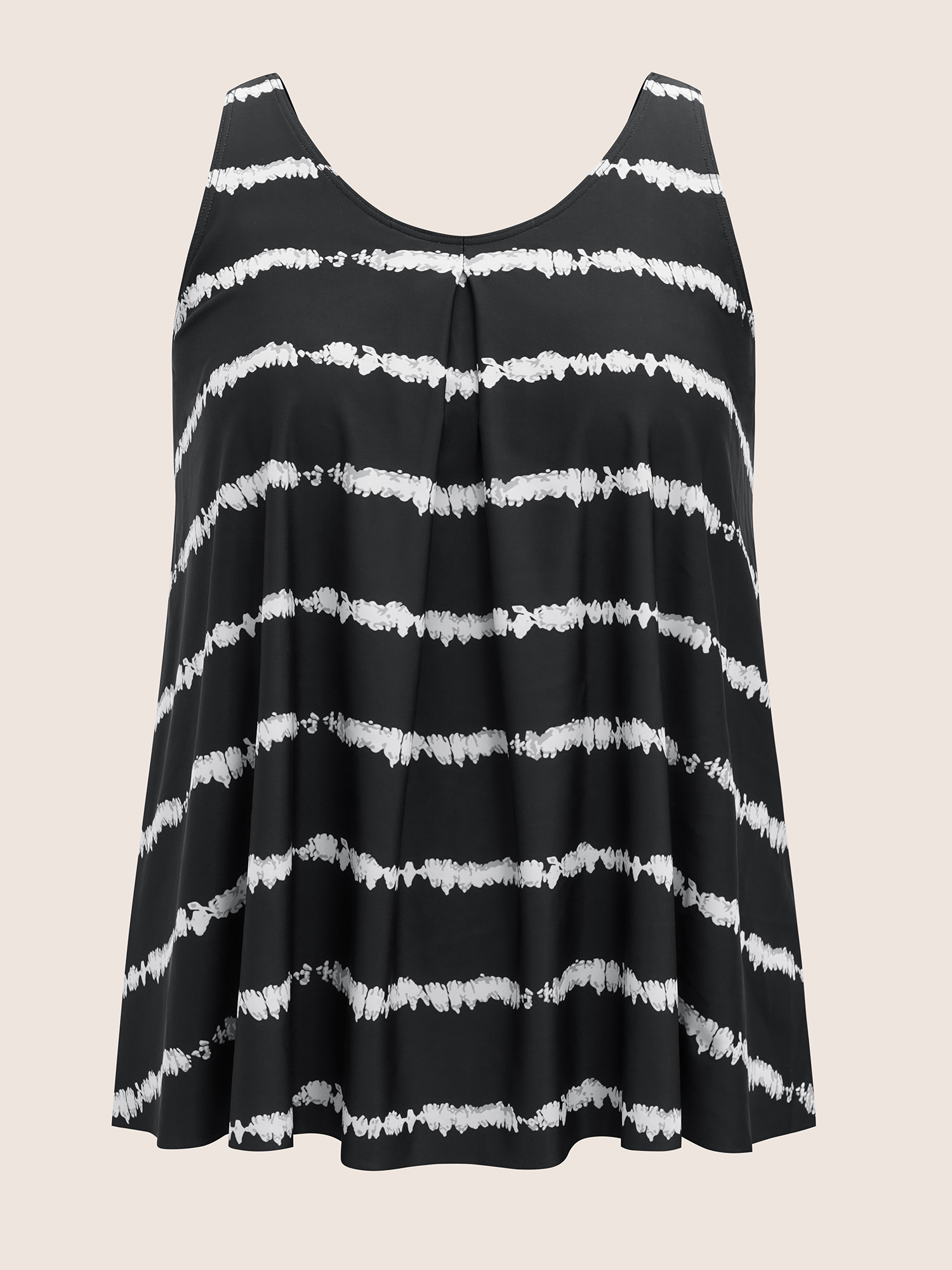 Plus Size Contrast Striped U Neck Pleated Swim Top Women`s Swimwear Black Beach Pleated High stretch Bodycon U-neck Curve Swim Tops BloomChic 18-20/2X 