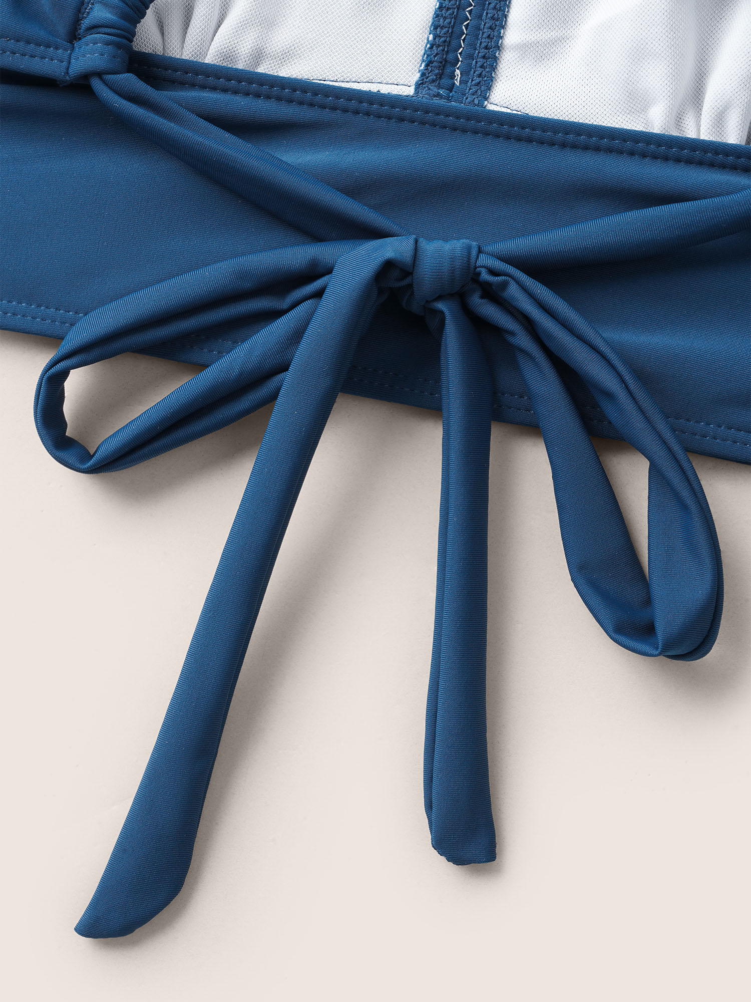 Plus Size Plain Cut Out Crisscross Tie Knot Swim Top Women`s Swimwear Indigo Beach Cross straps High stretch Skinny U-neck Curve Swim Tops BloomChic 22-24/3X 