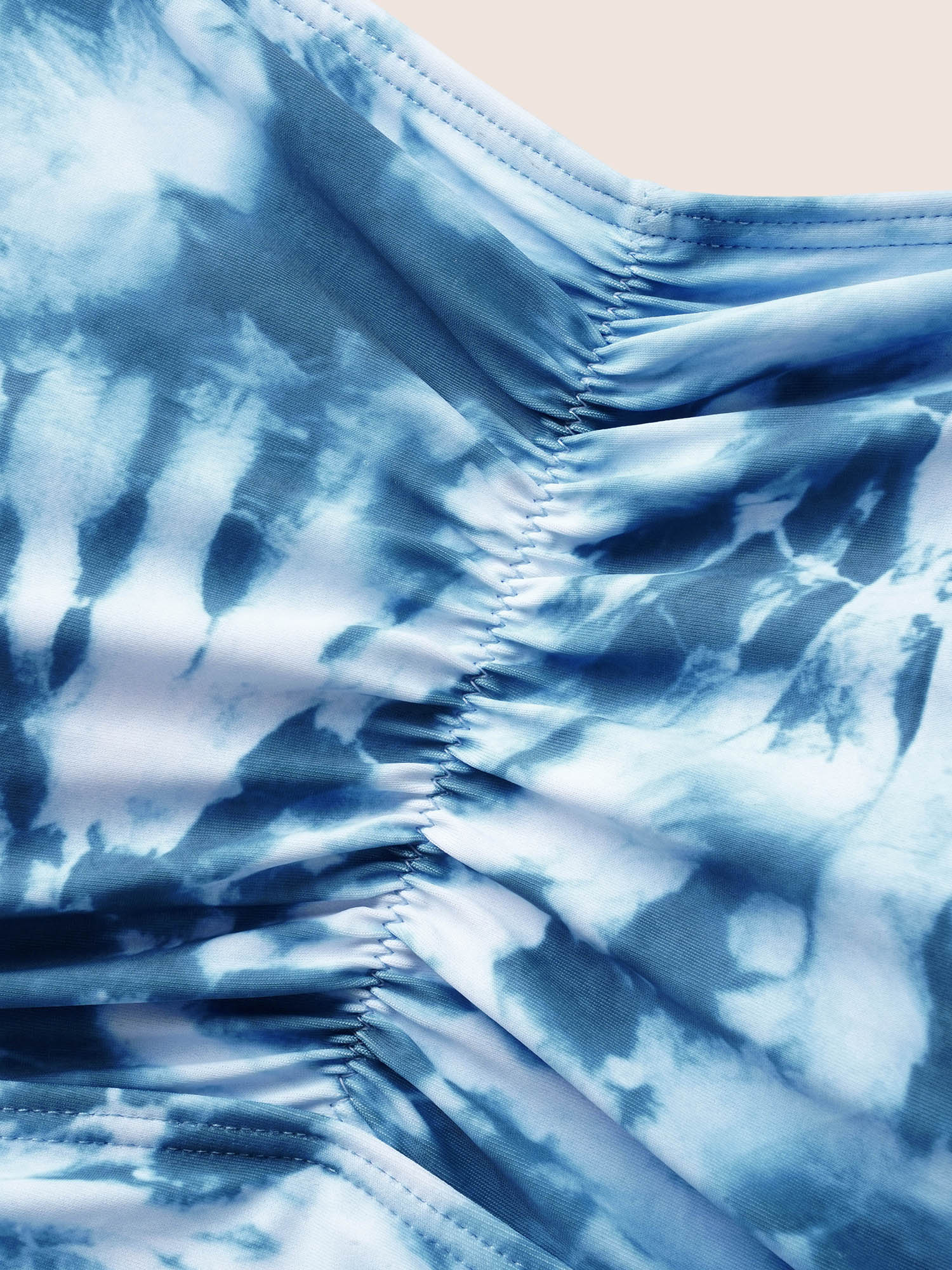 Plus Size Heart Neckline Tie Dye Ruched Swim Dress Women`s Swimwear Cerulean Beach Bodycon Heart neckline High stretch Curve Swim Dresses BloomChic 28/5X 