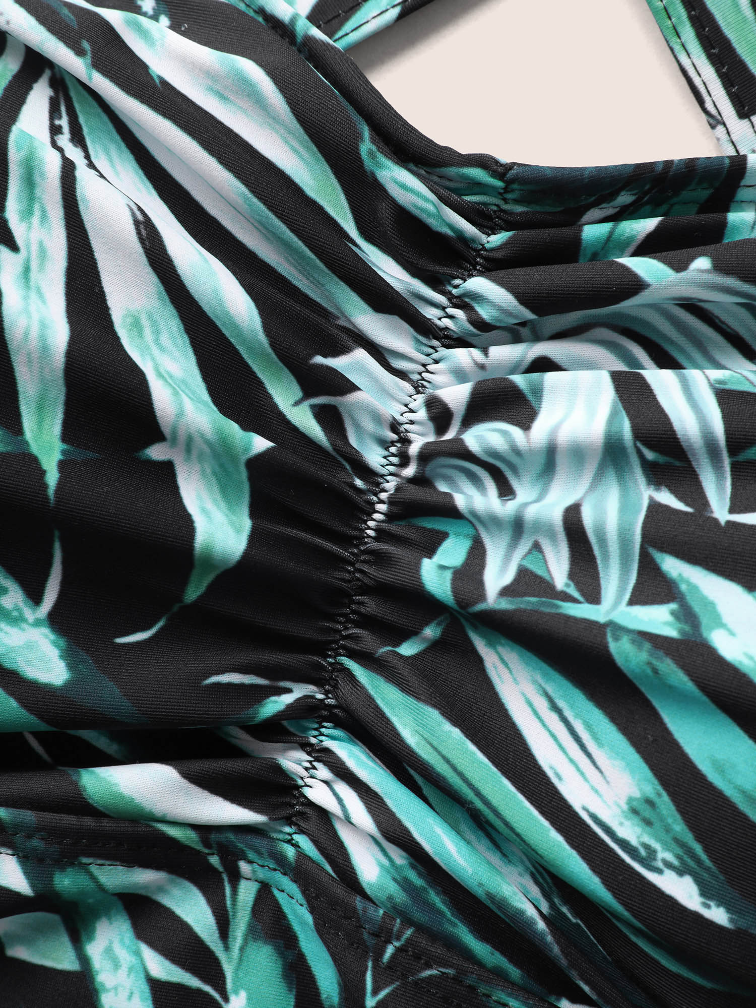 Plus Size Tropical Print Heart Neckline Ruched One Piece Swimsuit Women`s Swimwear Emerald Beach Gathered Curve Bathing Suits High stretch One Pieces BloomChic 10/M 