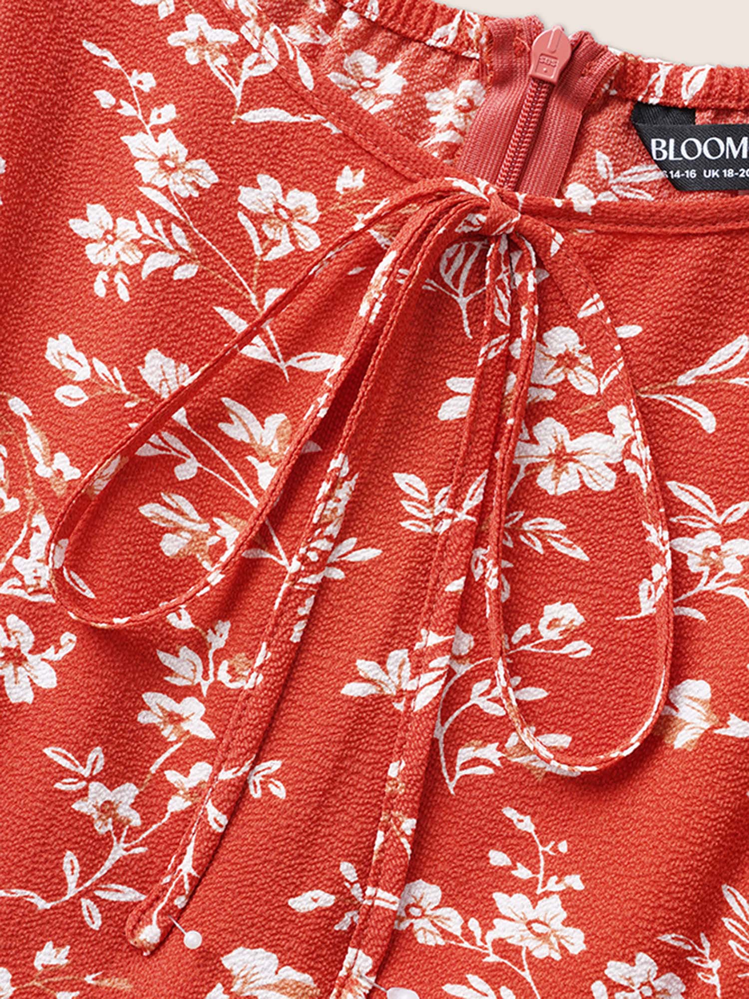 Plus Size Rust Crew Neck Ditsy Floral Tie Knot Jumpsuit Women Elegant Cap Sleeve Round Neck Everyday Loose Jumpsuits BloomChic 26/4X 
