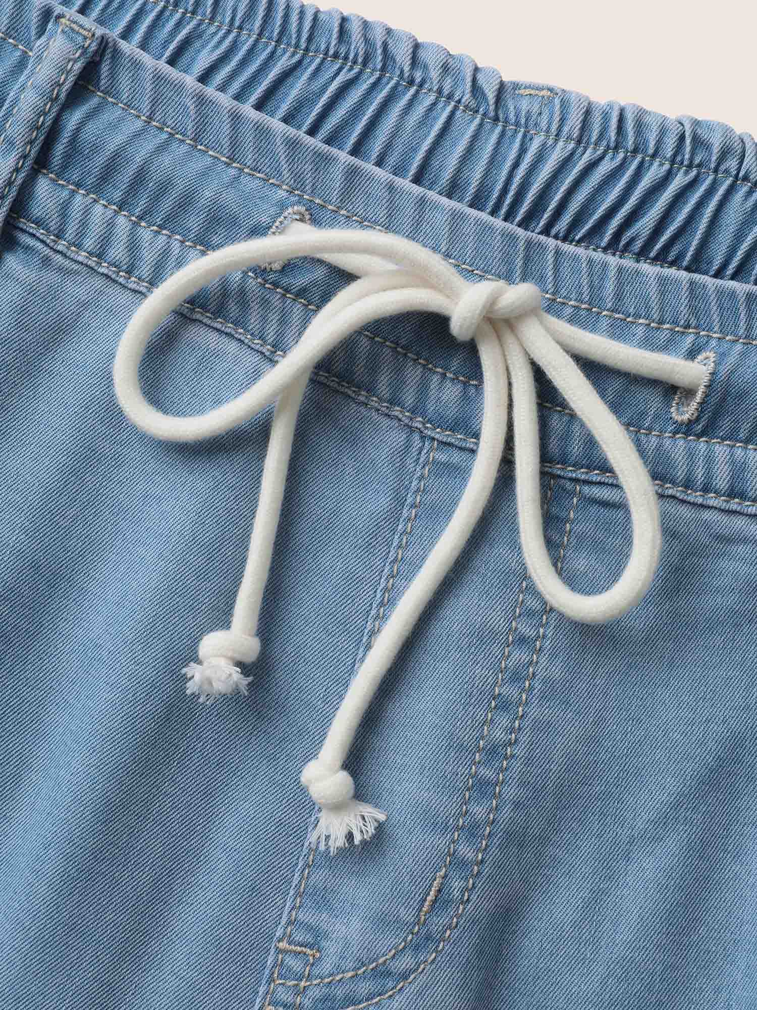 Plus Size Light Wash Drawstring Elastic Waist Wide Leg Jeans Women Denimblue Elegant Drawstring Medium stretch Side seam pocket Jeans BloomChic 14/1X 