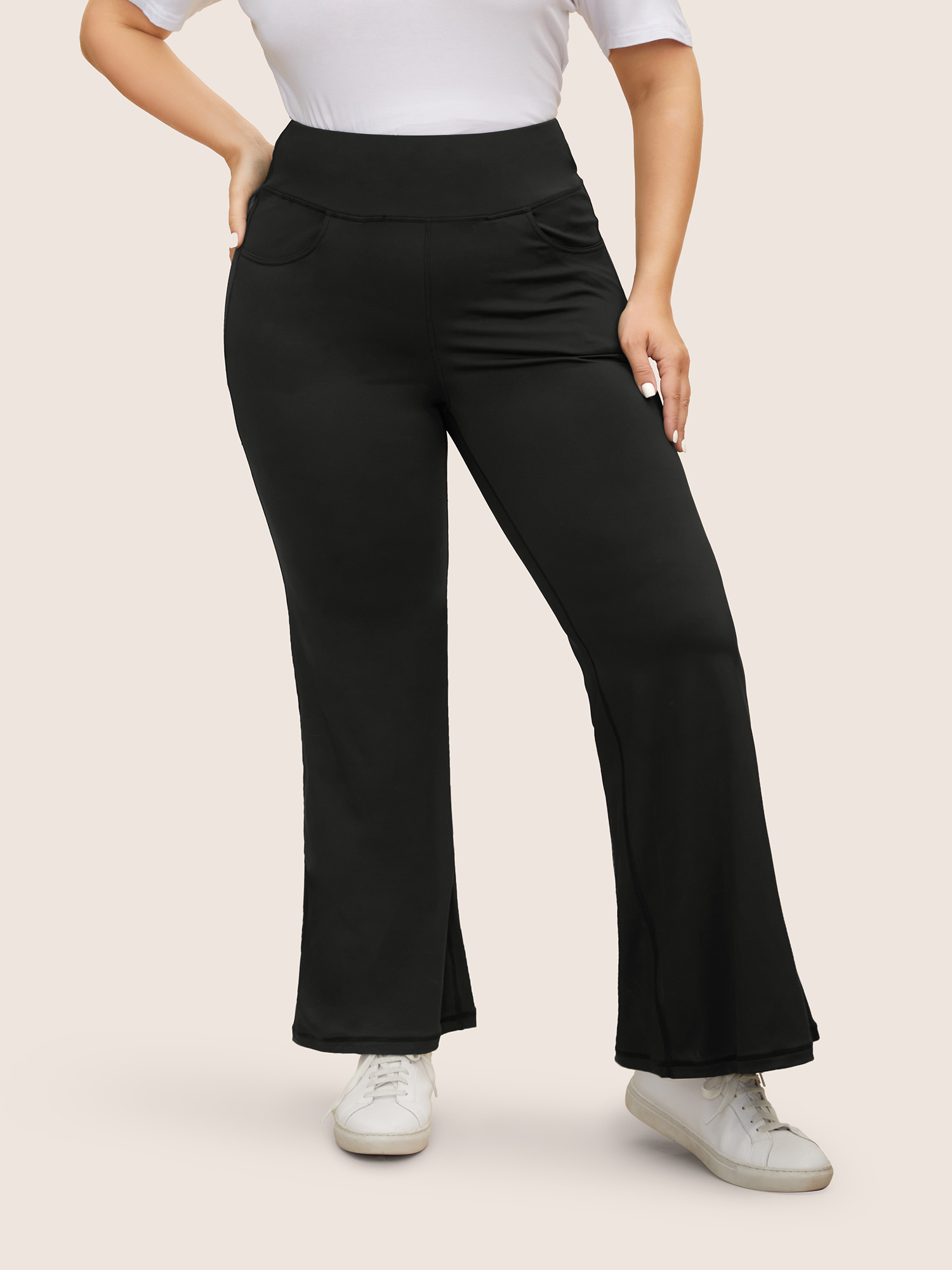 Plus Size Mid Rise High Stretch Bootcut Leggings Women Black Casual High stretch Bootcut Mid Rise Everyday Leggings BloomChic 14-16/1X 