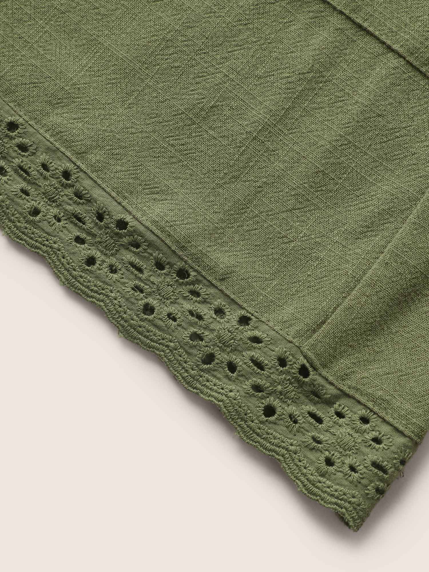 

Plus Size Cotton Linen Patchwork Broderie Anglaise Drawstring Shorts Women ArmyGreen Resort Patchwork Wide Leg Vacation Shorts BloomChic