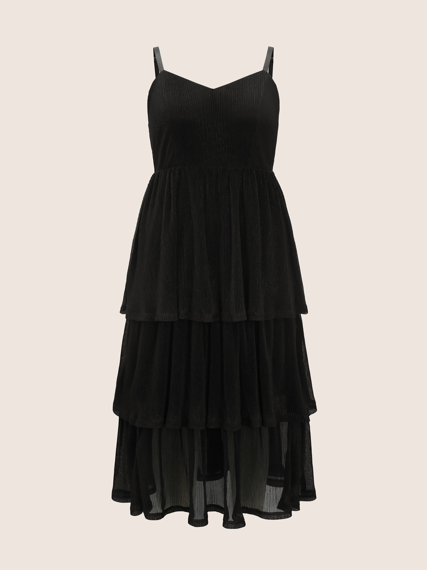 

Plus Size Solid Texture Layered Hem Cami Maxi Dress Black Women Formal Texture Non Sleeveless Curvy BloomChic