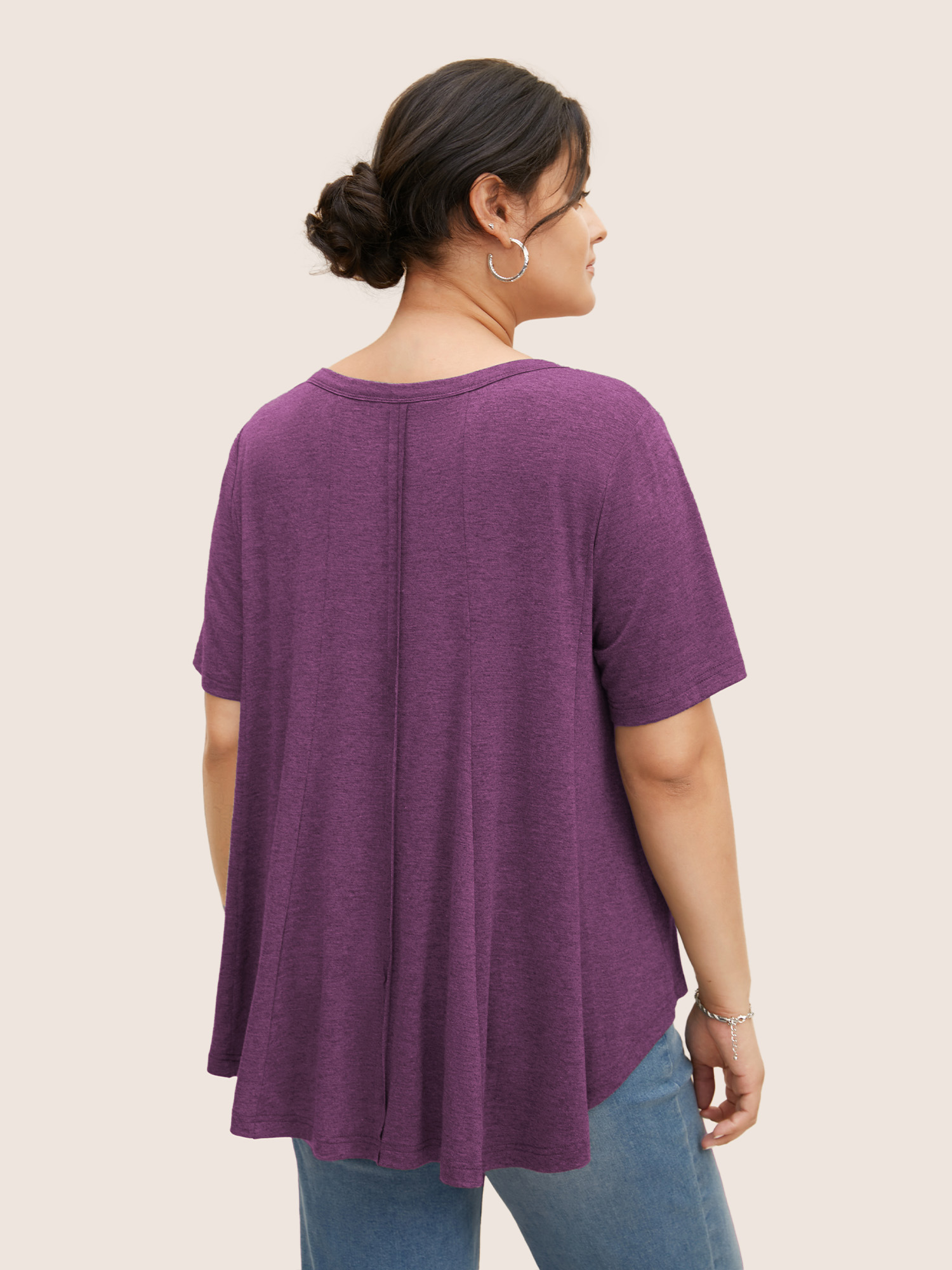 

Plus Size Solid Heather V Neck Curved Hem T-shirt Deeppurplered V-neck Short sleeve Casual Jersey Tops