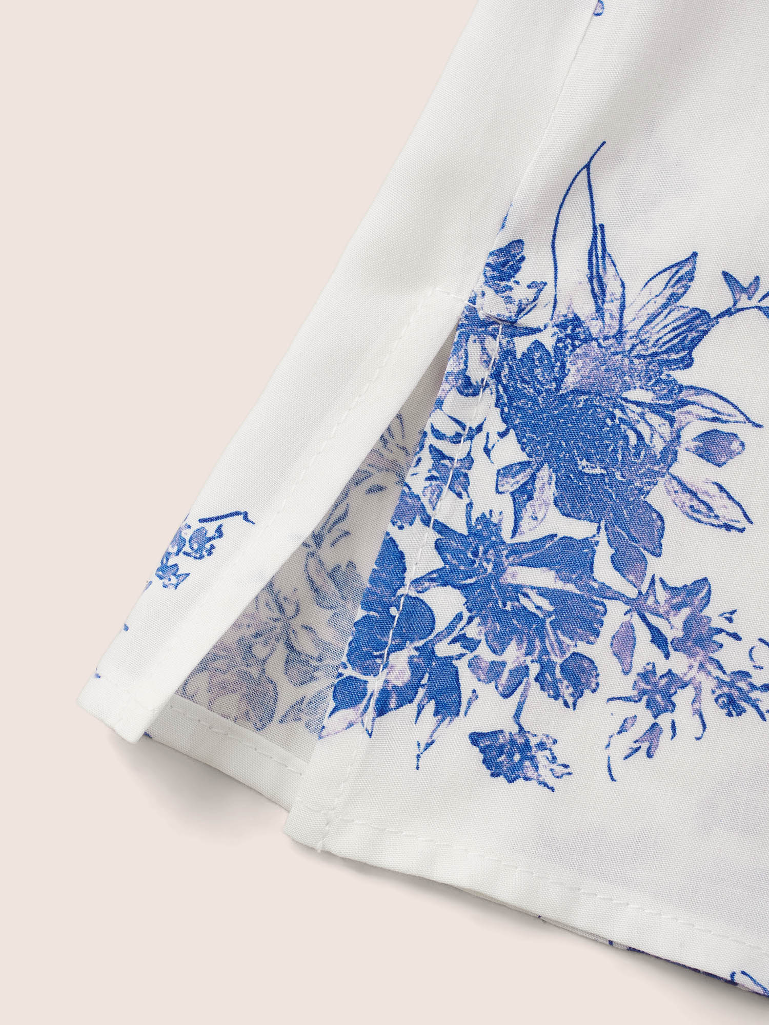 Plus Size Mediumblue Wrap Collar Floral Ruffle Sleeve Blouse Women Elegant Short sleeve Wrap collar Everyday Blouses BloomChic 22-24/3X 