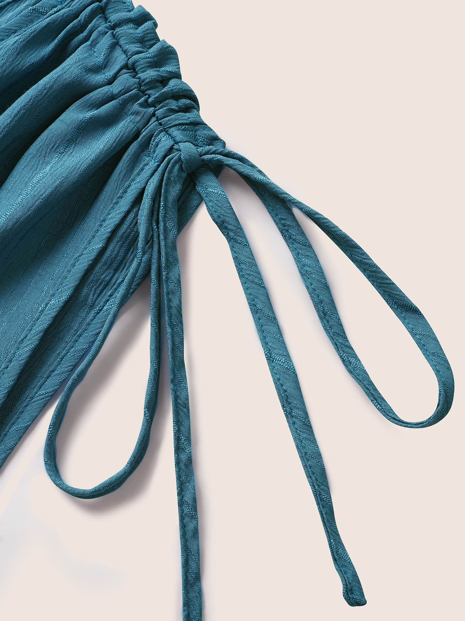 Plus Size Plain Textured Drawstring Ruffle Hem Dress Cerulean Women At the Office Texture V-neck Sleeveless Curvy BloomChic 10/M 
