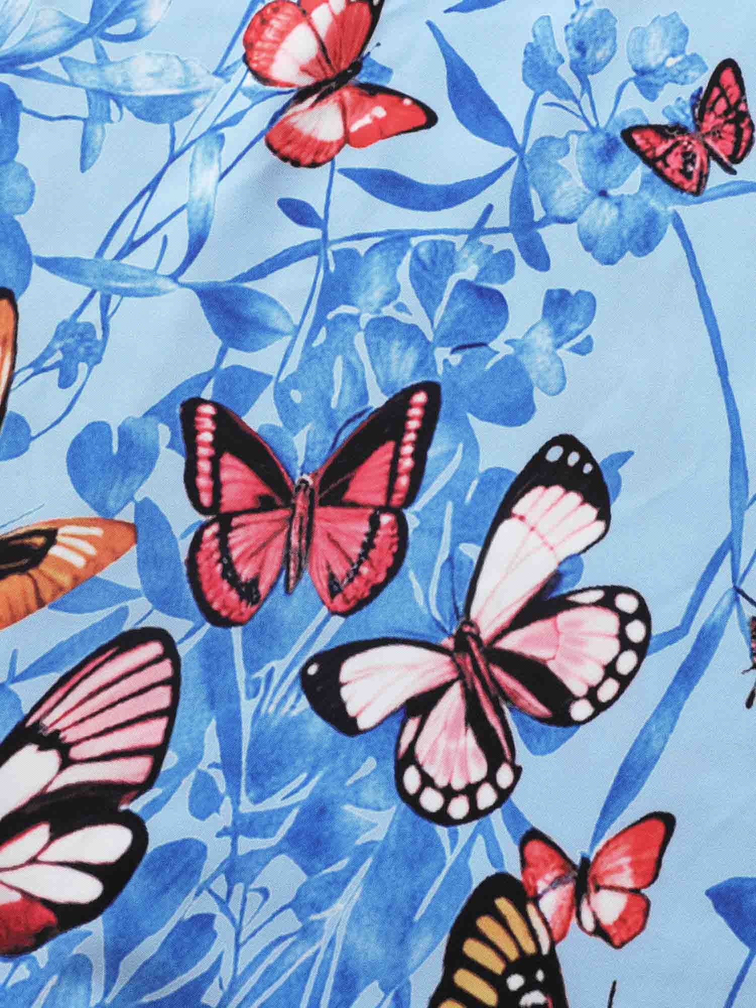 Plus Size Butterfly Print Wrap Gathered Tank Dress LightBlue Women Elegant Gathered Overlap Collar Sleeveless Curvy BloomChic 12/L 