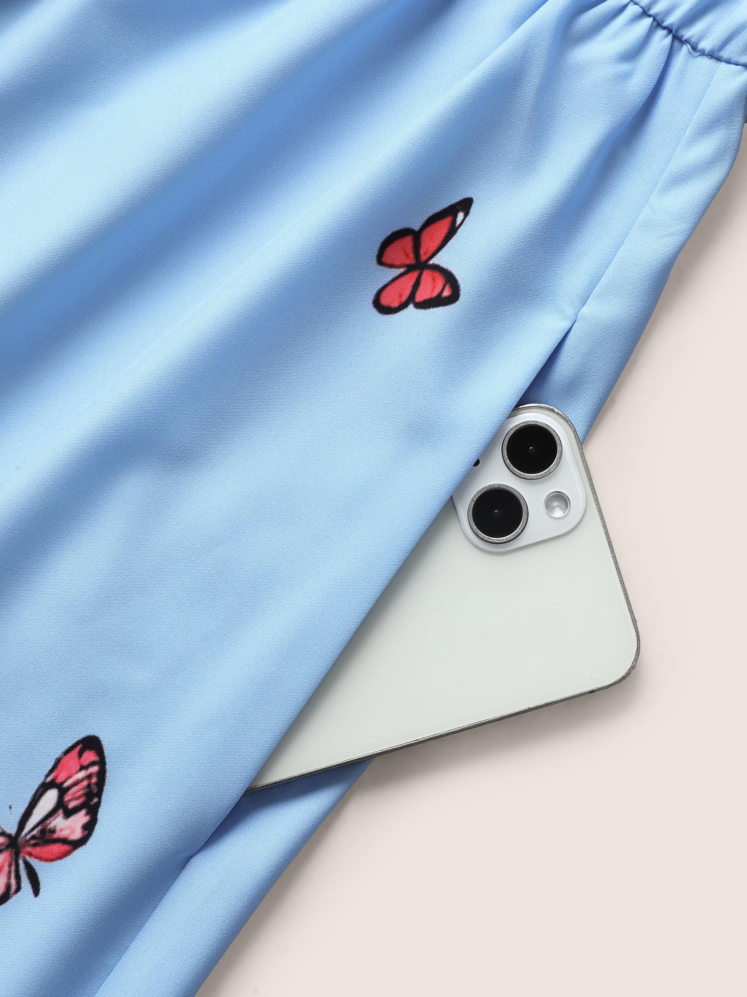 Plus Size Butterfly Print Wrap Gathered Tank Dress LightBlue Women Elegant Gathered Overlap Collar Sleeveless Curvy BloomChic 12/L 