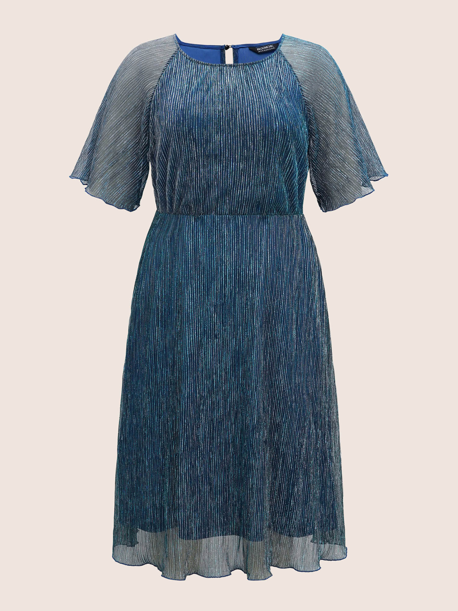 

Plus Size Luxe Textured Flutter Sleeve Midi Dress Indigo Women Elegant Texture Round Neck Half Sleeve Curvy BloomChic