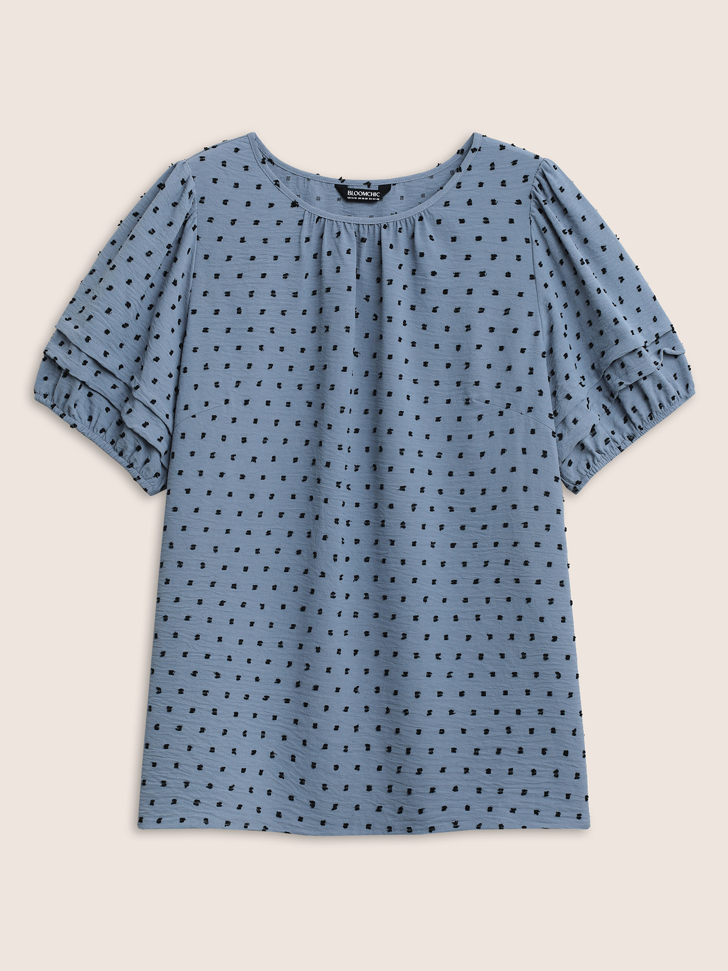Plus Size Stone Textured Polka Dot Blouse Women Elegant Short sleeve Round Neck Everyday Blouses BloomChic 14-16/1X 