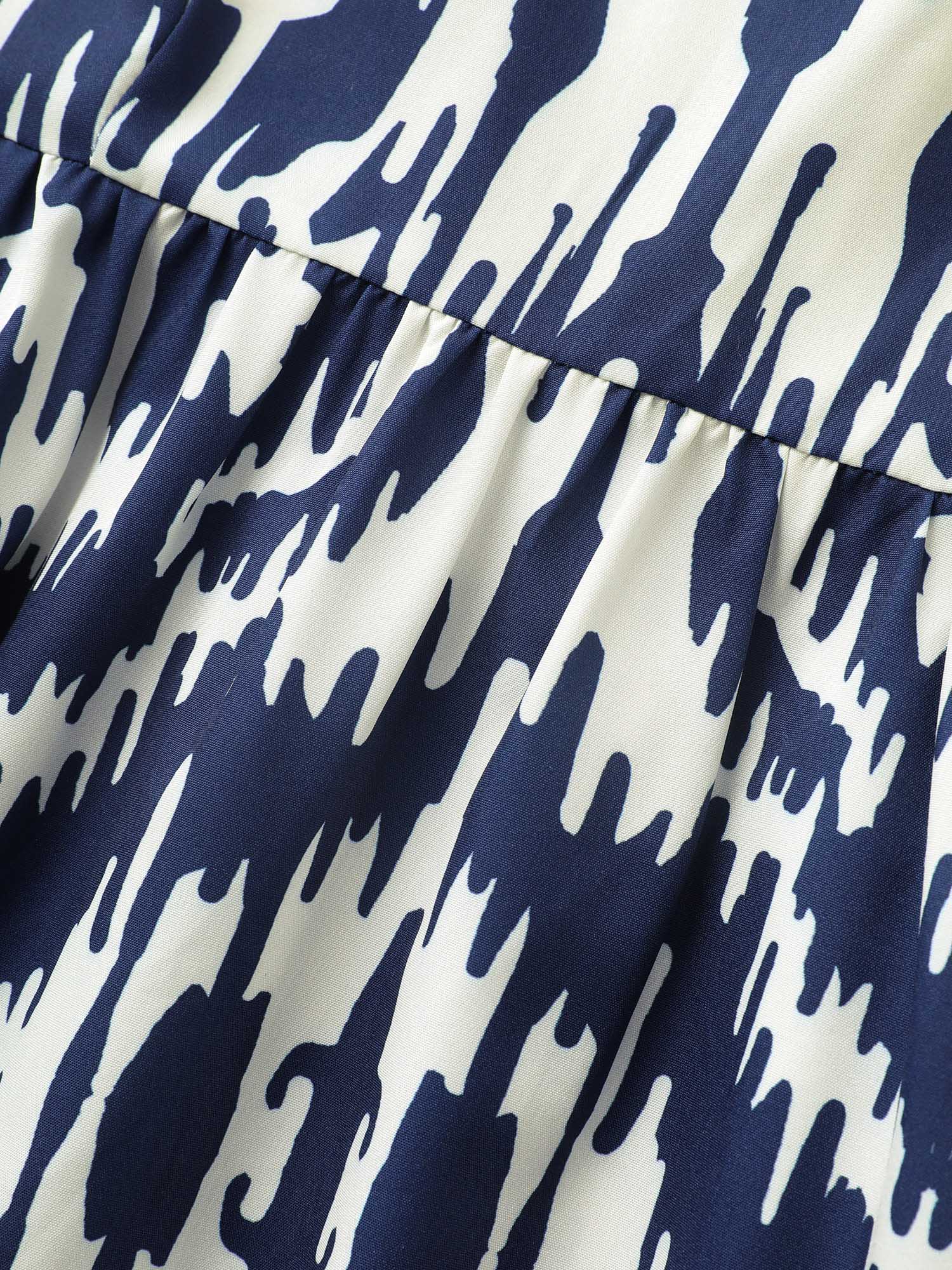 Plus Size Boho Print Ruffle Sleeve Midi Dress DarkBlue Women Resort Non Round Neck Short sleeve Curvy BloomChic 22-24/3X 