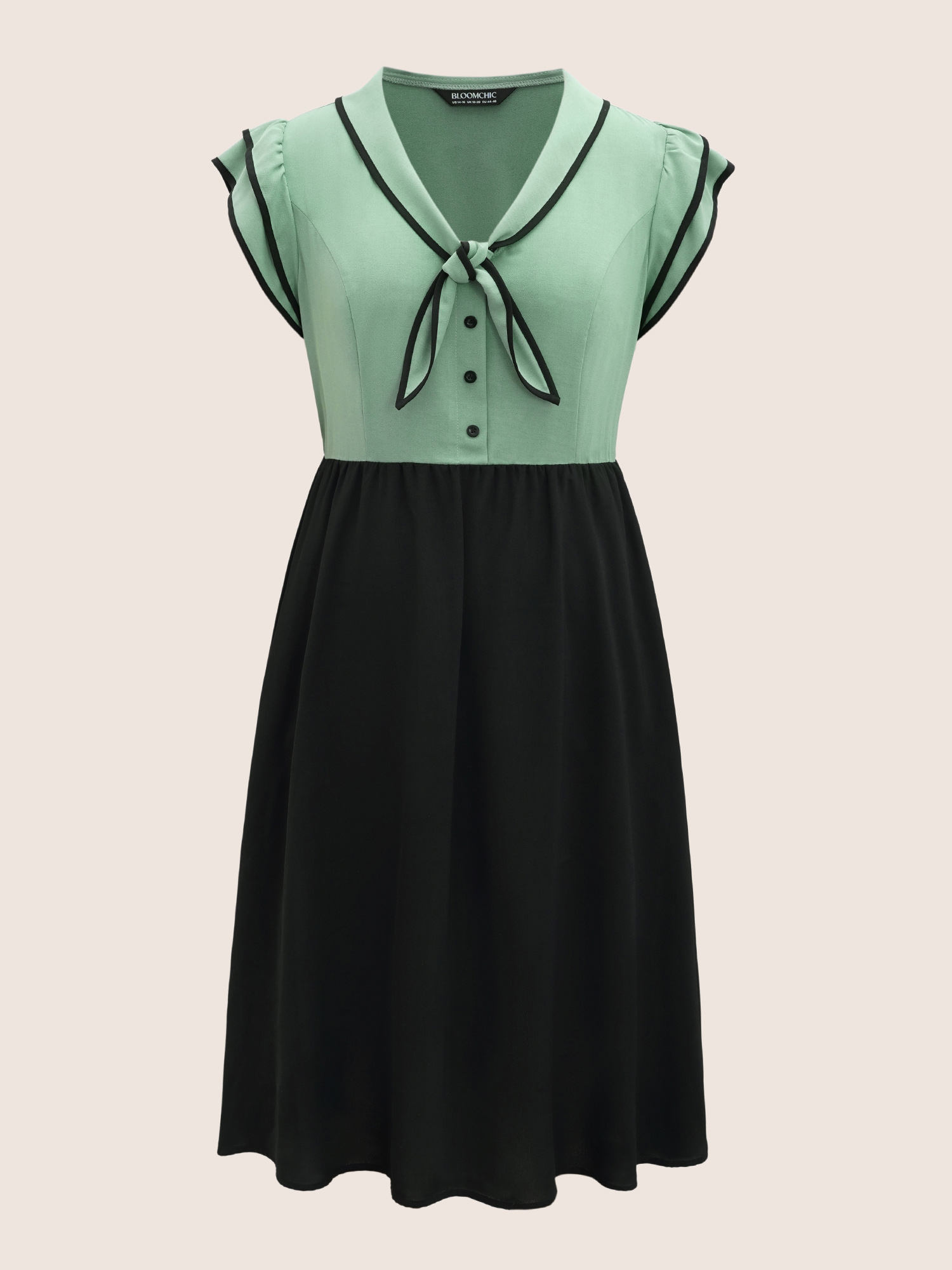 Plus Size Two-colored Knot Tie Midi Dress Palemauve Women Elegant Tie knot V-neck Cap Sleeve Curvy BloomChic 30/6X 