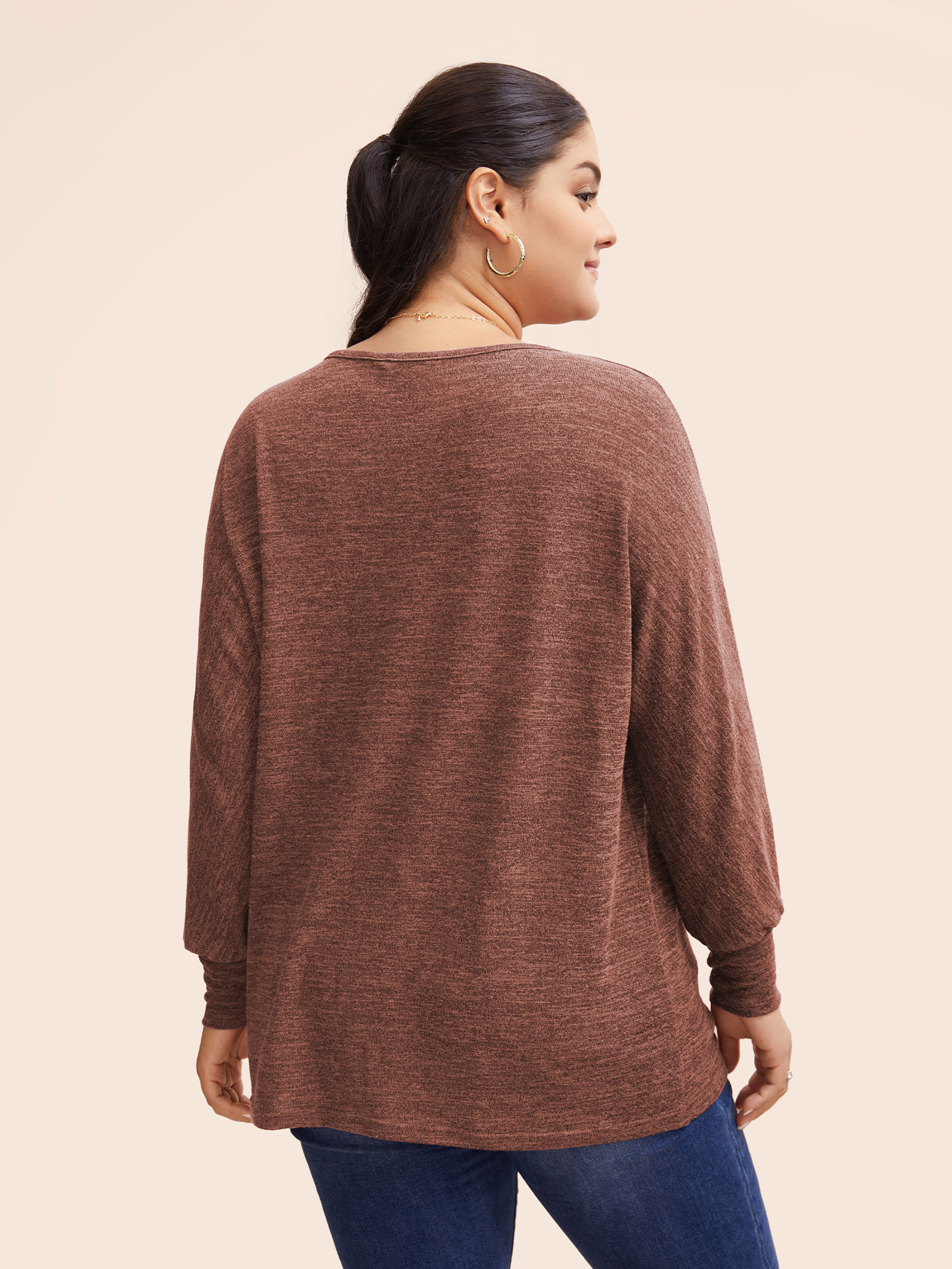 

Plus Size Plain Heather Elastic cuffs Dolman Sleeve T-shirt Rust Women Casual Elastic cuffs Plain Round Neck Everyday T-shirts BloomChic