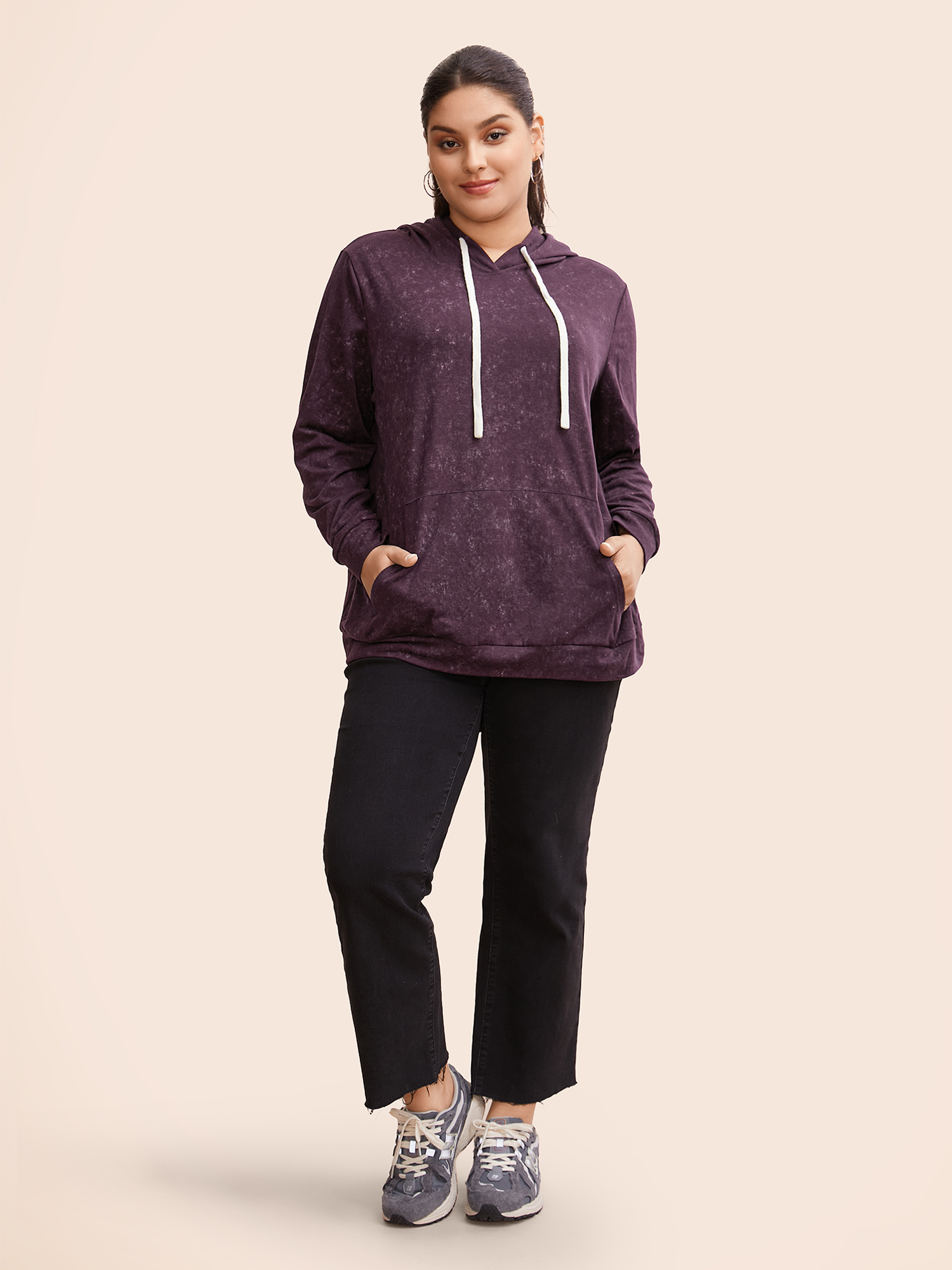 Plus Size Women Dailywear Plain Elastic cuffs Regular Regular Sleeve Long Sleeve Hooded Pocket Casual Sweatshirts BloomChic 
