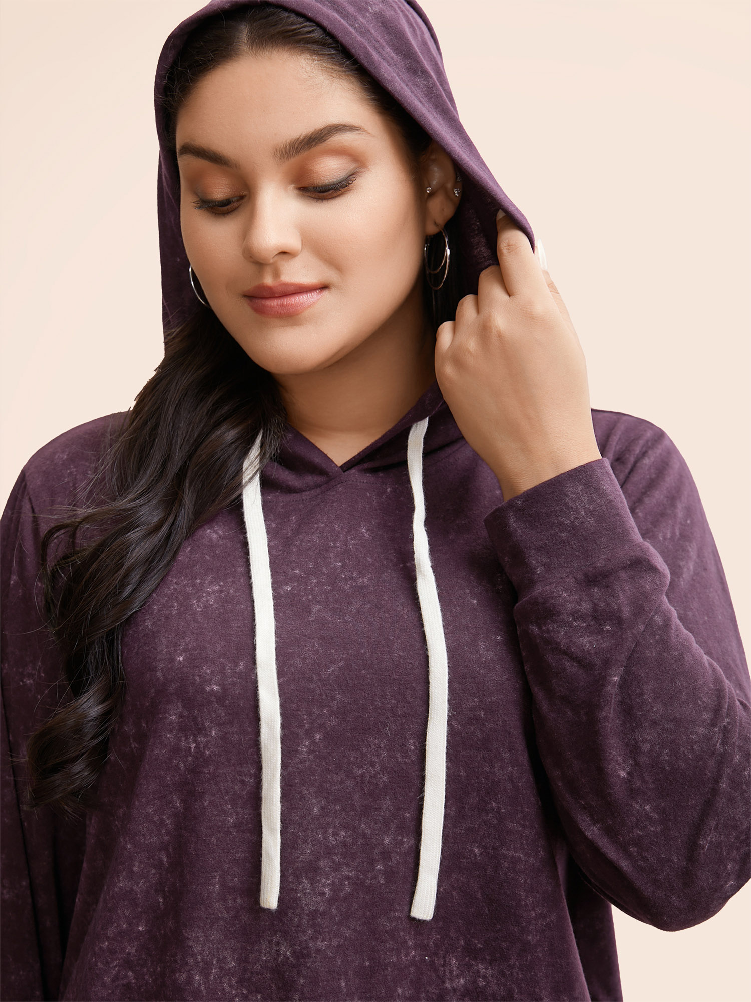 Plus Size Women Dailywear Plain Elastic cuffs Regular Regular Sleeve Long Sleeve Hooded Pocket Casual Sweatshirts BloomChic 