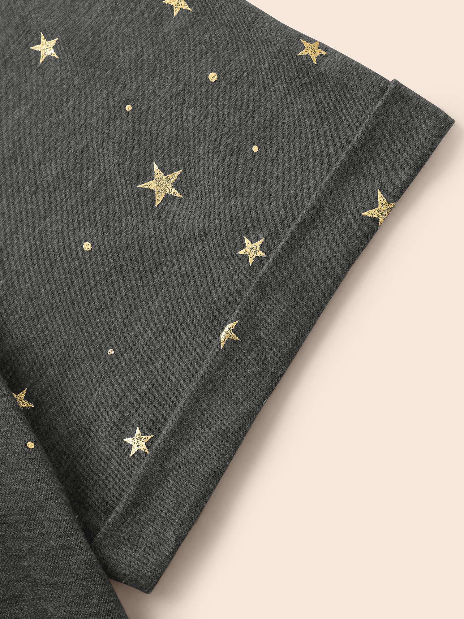 

Plus Size Star Glitter Cuffed Sleeve Crew Neck T-shirt DimGray Women Casual Heather Moon and Star Round Neck Dailywear T-shirts BloomChic