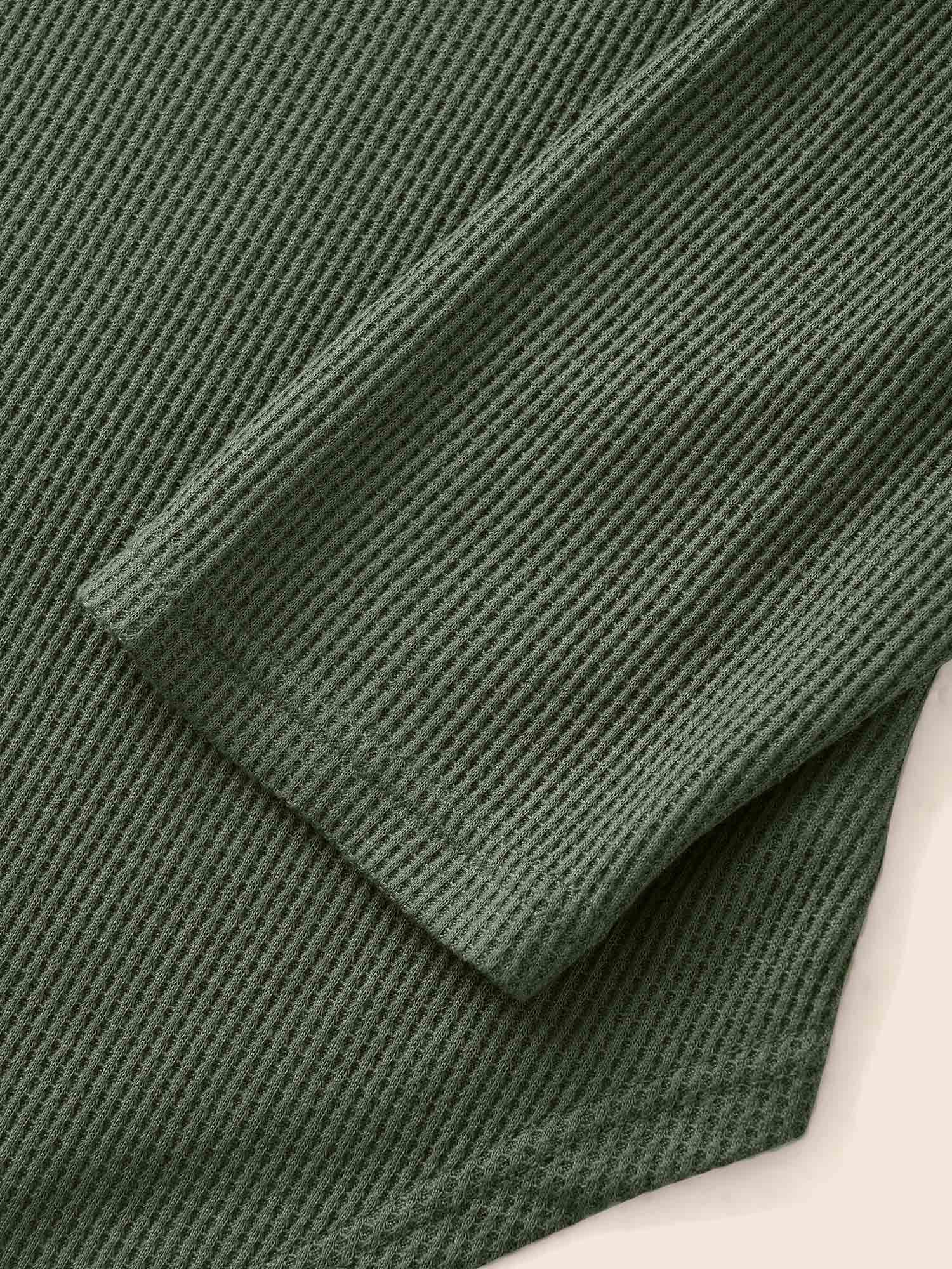 Plus Size Waffle Knit Pocket Hooded Drawstring Arc Hem T-shirt Green Women Casual Texture Plain Hooded Everyday T-shirts BloomChic 10/M 